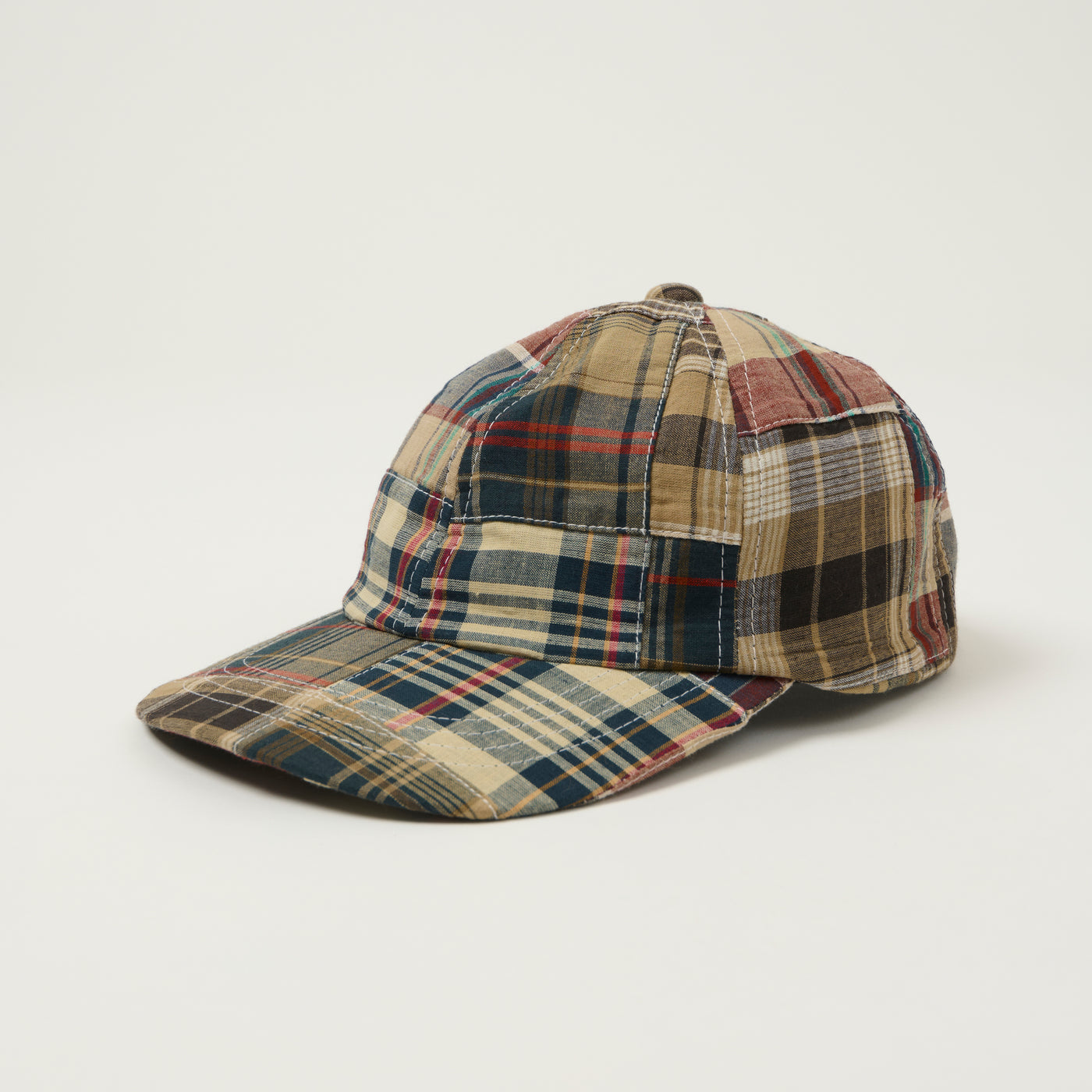 Beams Plus 6-Panel Patchwork Madras Baseball Cap - Brown