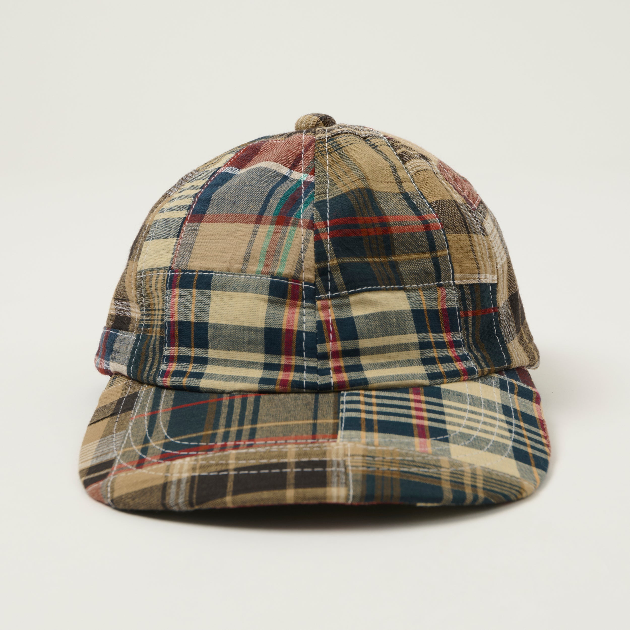 Beams Plus 6-Panel Patchwork Madras Baseball Cap - Brown