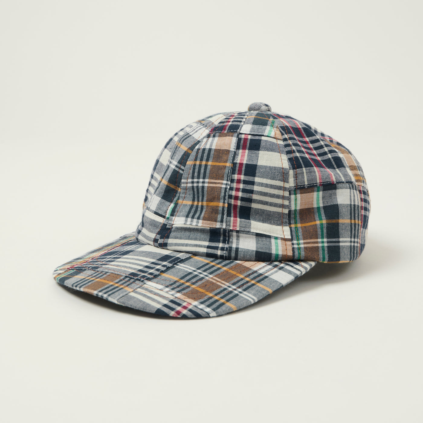 Beams Plus 6-Panel Patchwork Madras Baseball Cap - Navy