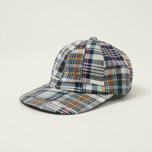 Beams Plus 6-Panel Patchwork Madras Baseball Cap - Navy