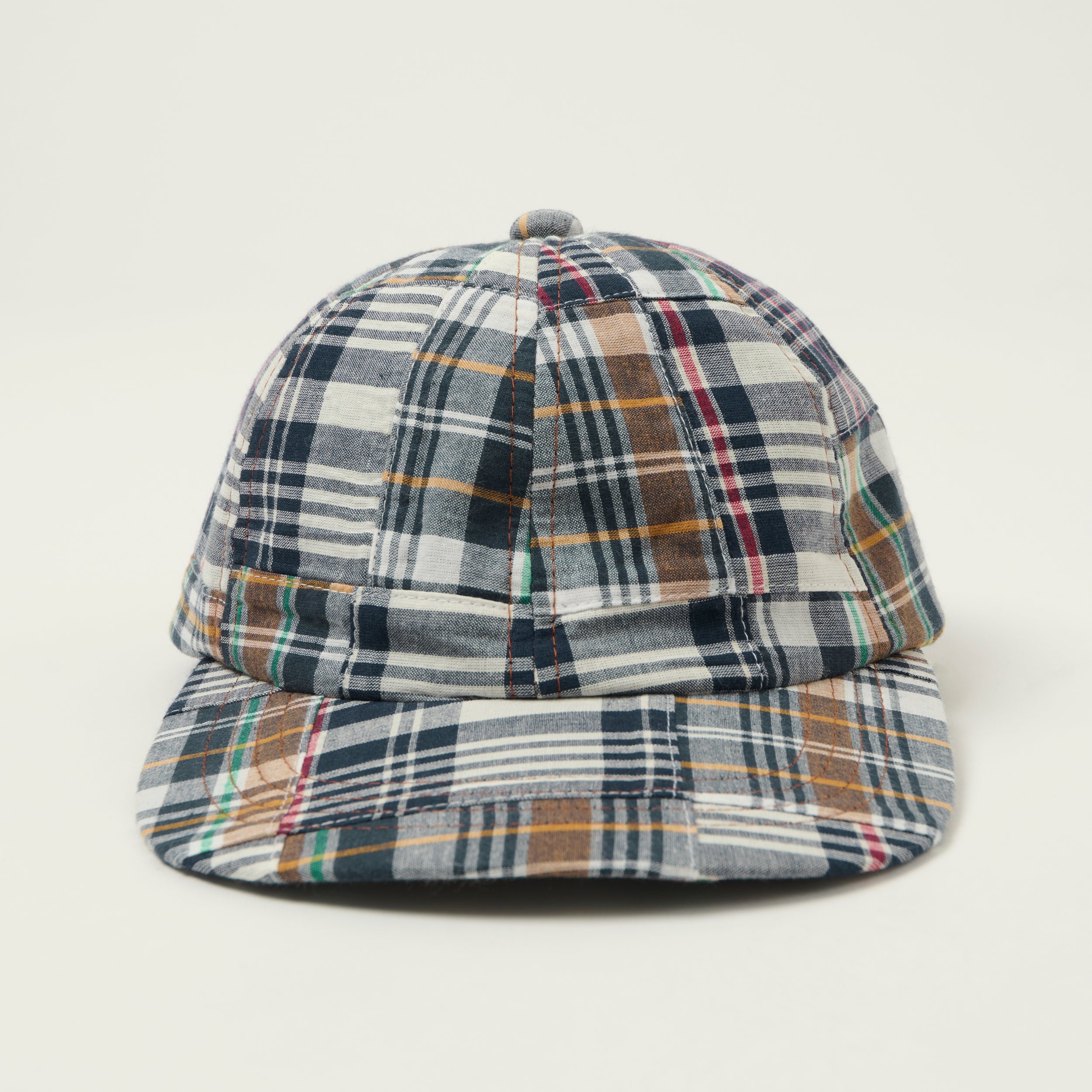 Beams Plus 6-Panel Patchwork Madras Baseball Cap - Navy