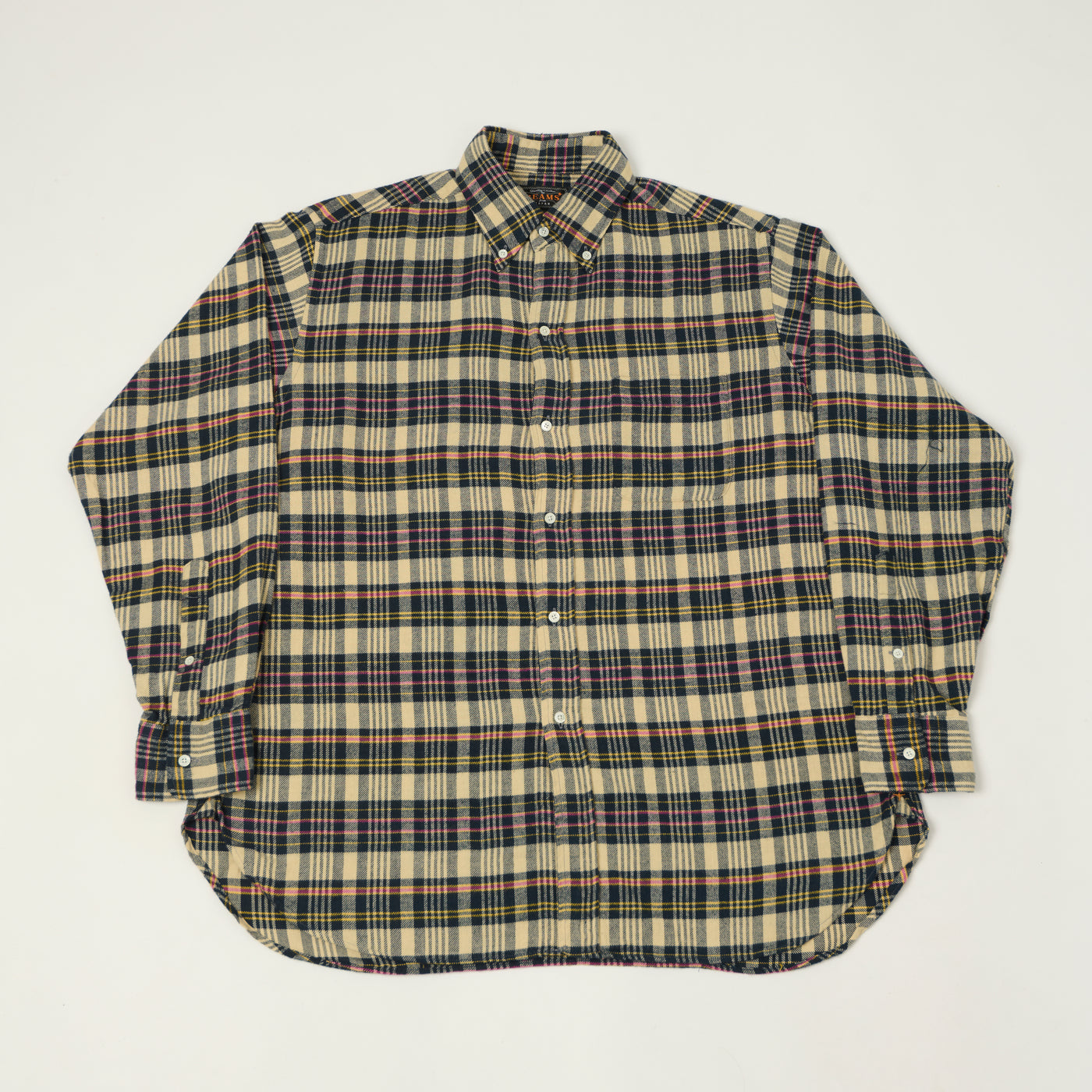 Beams Plus Button Down Plaid Shirt - Beige