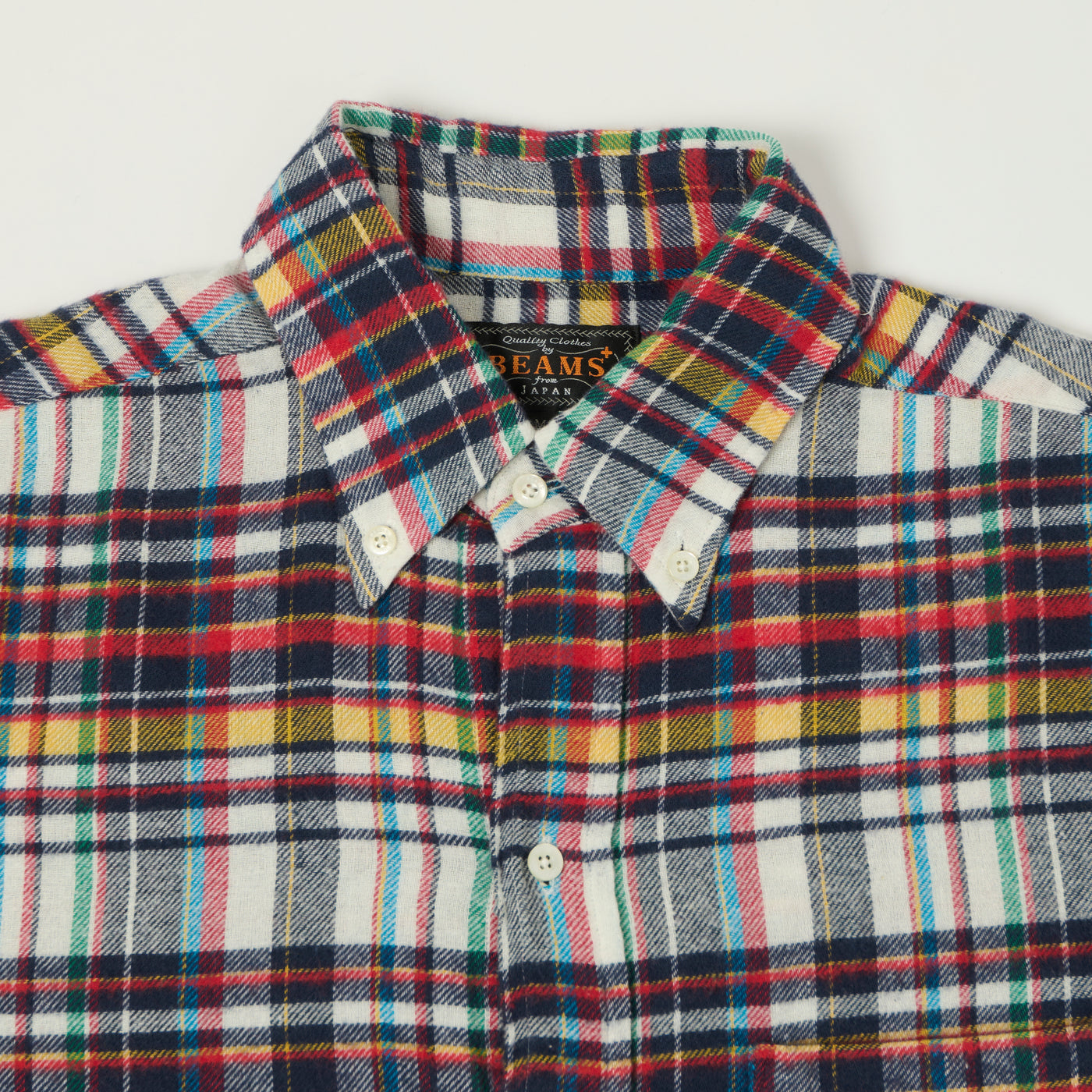 Beams Plus Button Down Plaid Shirt - White/Multi