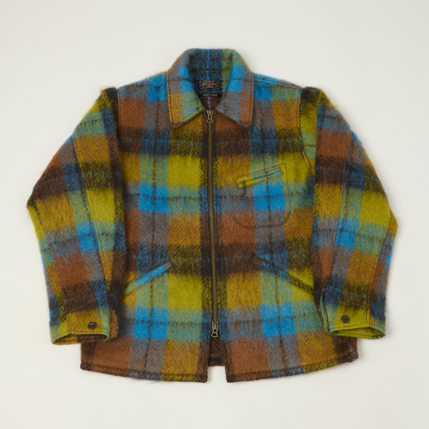 Beams Plus Brushed Mohair Plaid Sports Jacket - Brown/Multi