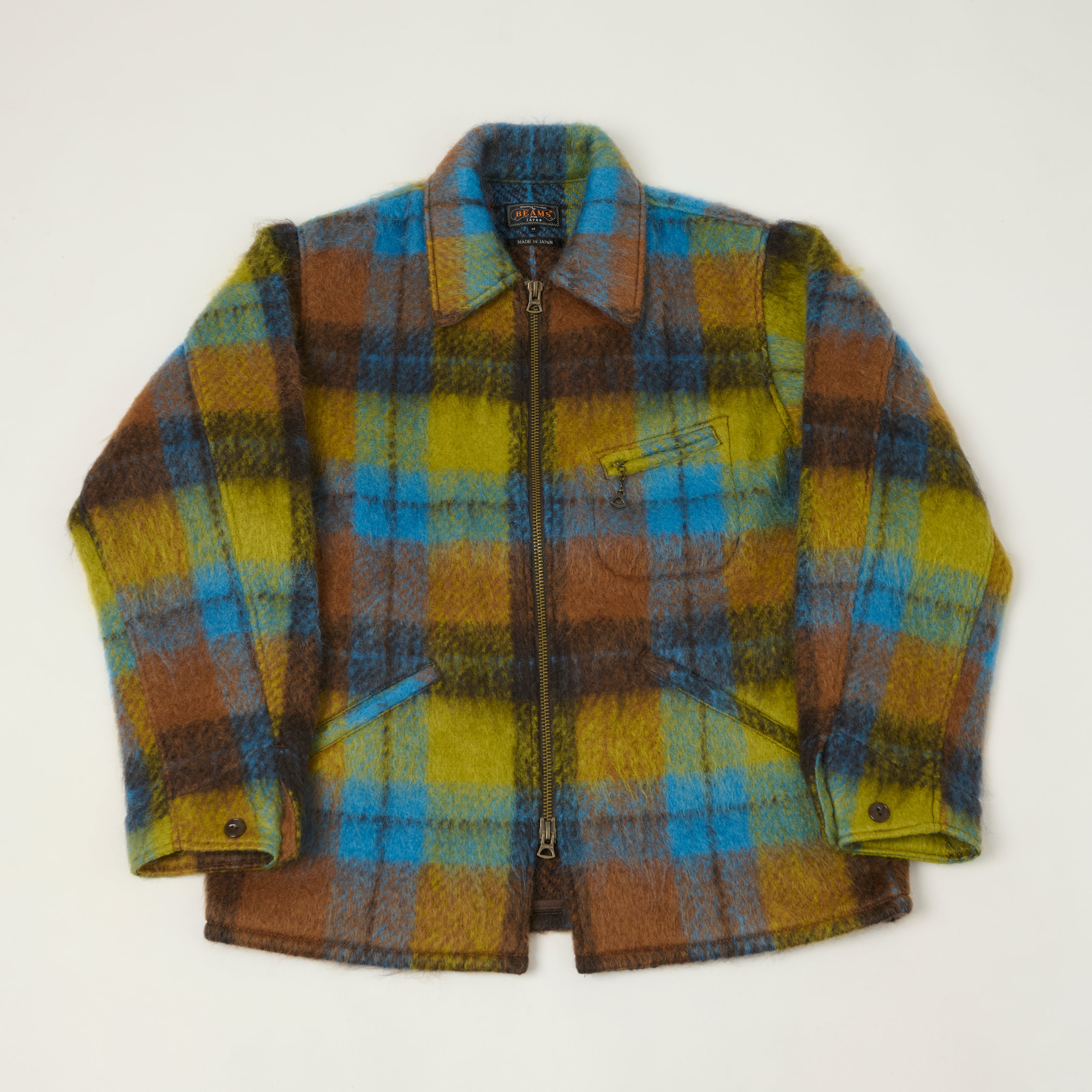 Beams Plus Brushed Mohair Plaid Sports Jacket - Brown/Multi