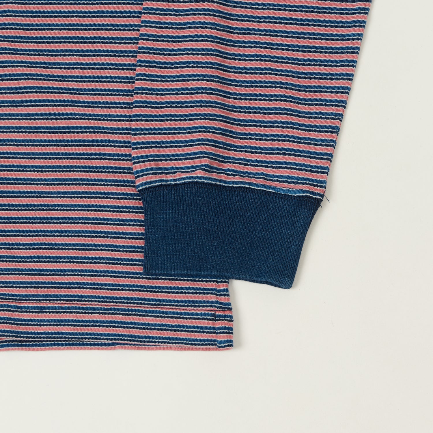Beams Plus Long Sleeve Stripe Pocket T-Shirt - Indigo/Red