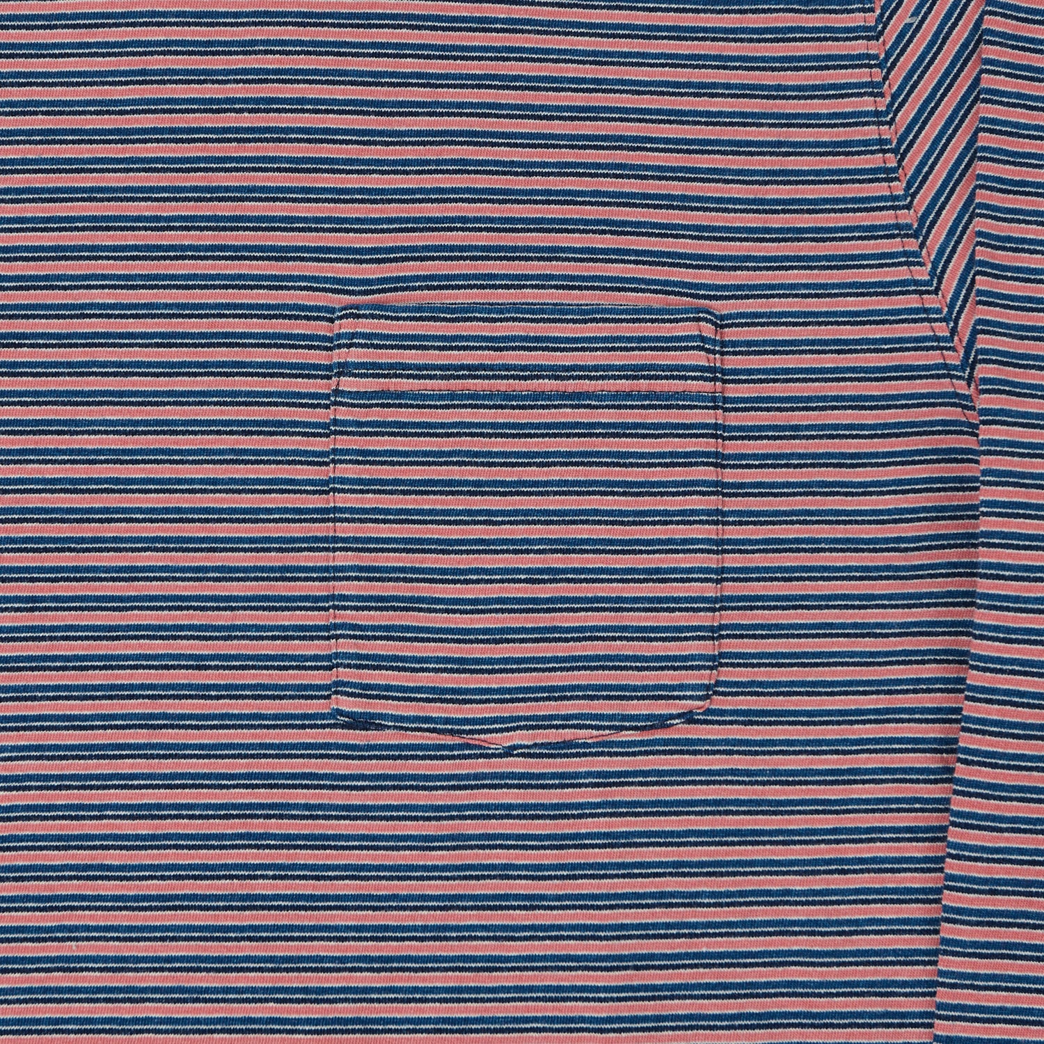 Beams Plus Long Sleeve Stripe Pocket T-Shirt - Indigo/Red