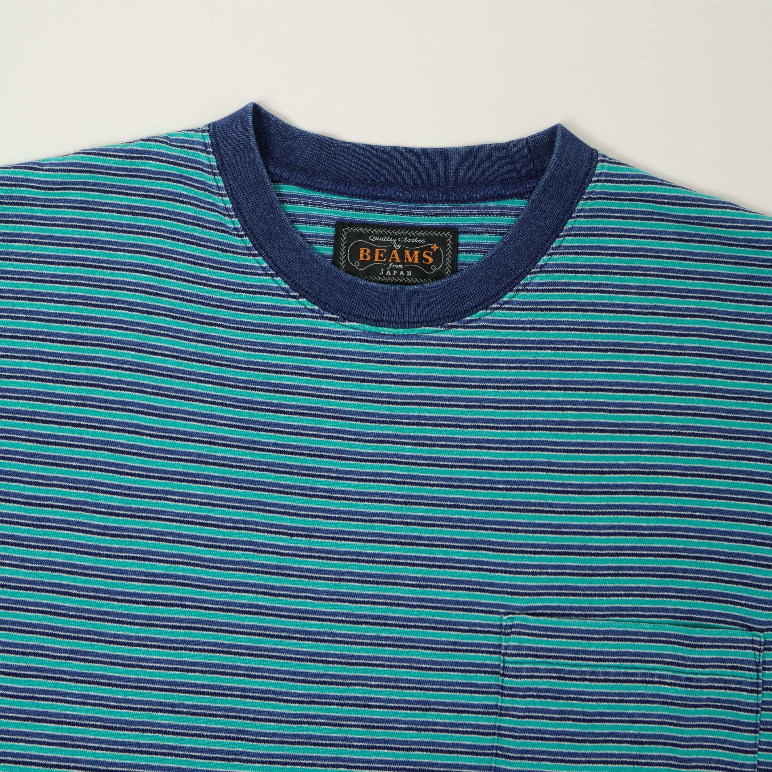 Beams Plus Stripe Pocket T-Shirt - Green/Blue