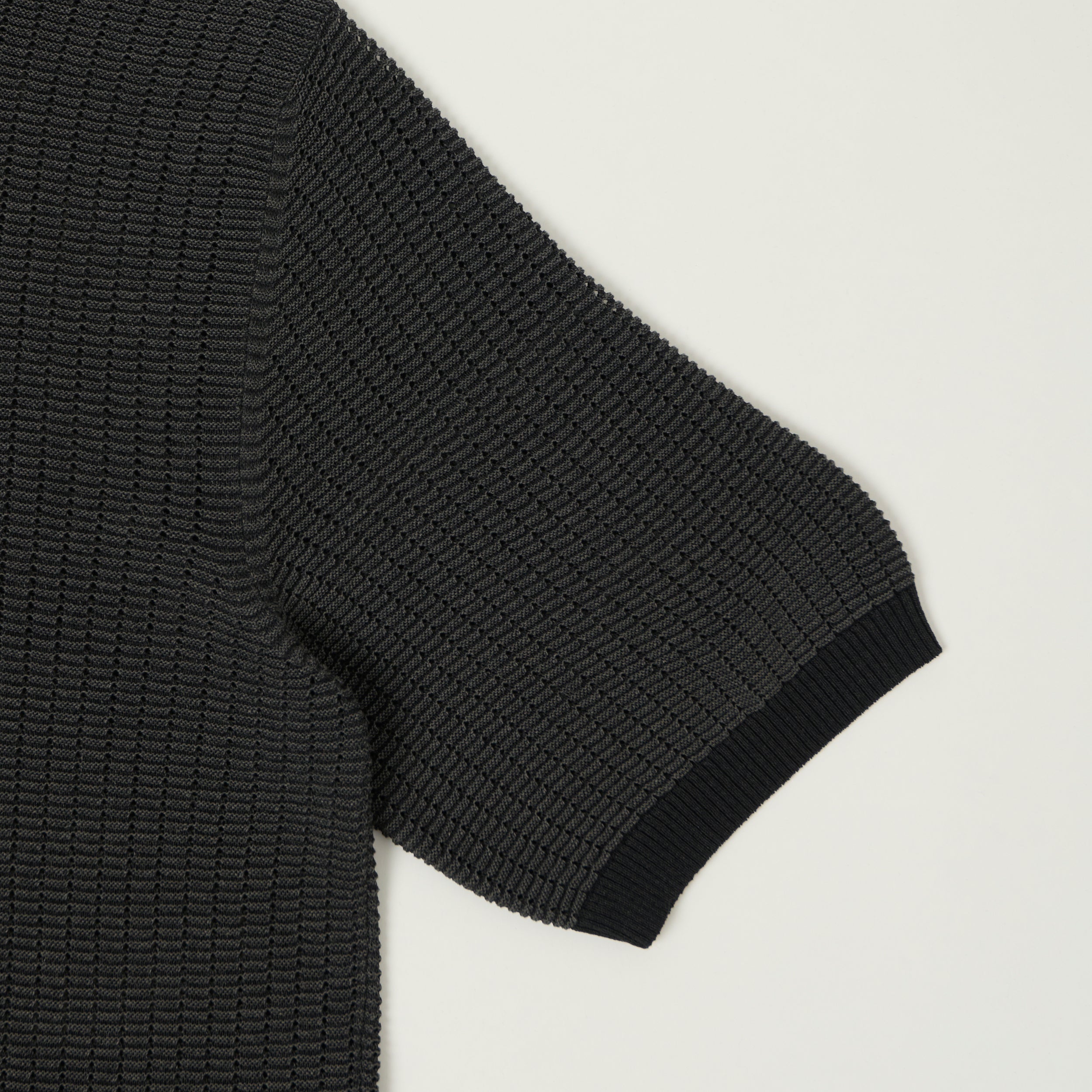 Beams Plus Washi Short Sleeve Knit Polo Shirt - Black