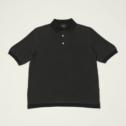 Beams Plus Washi Short Sleeve Knit Polo Shirt - Black