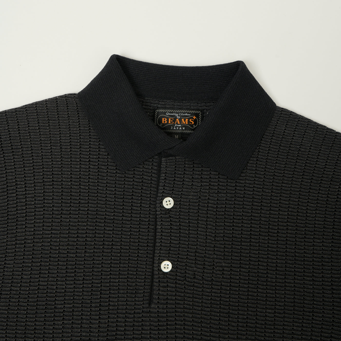 Beams Plus Washi Short Sleeve Knit Polo Shirt - Black