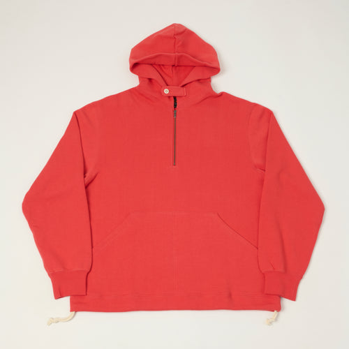 Beams Plus Quarter Zip Utility Hoodie - Red