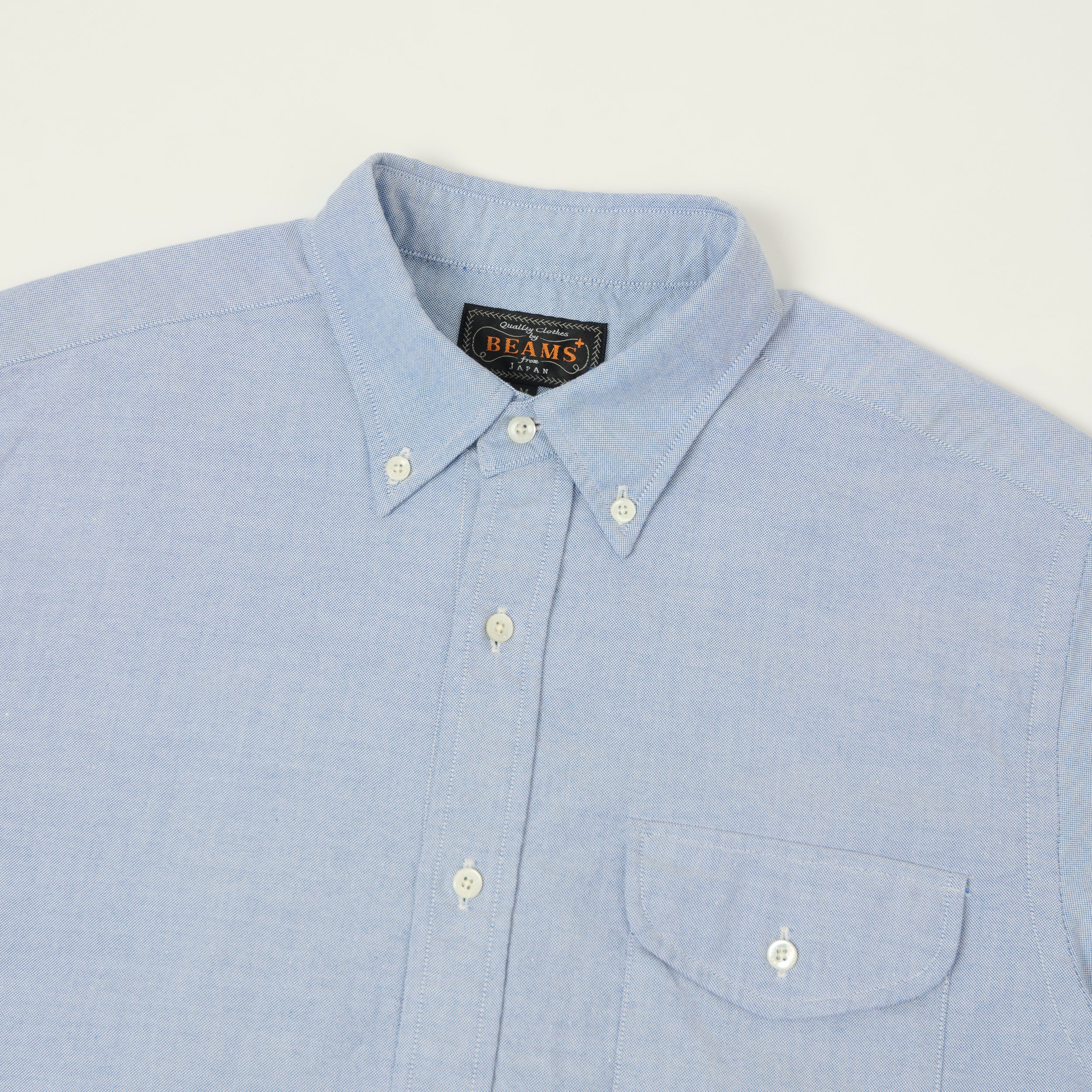 Beams Plus Button Down Short Sleeve Oxford Shirt - Sax