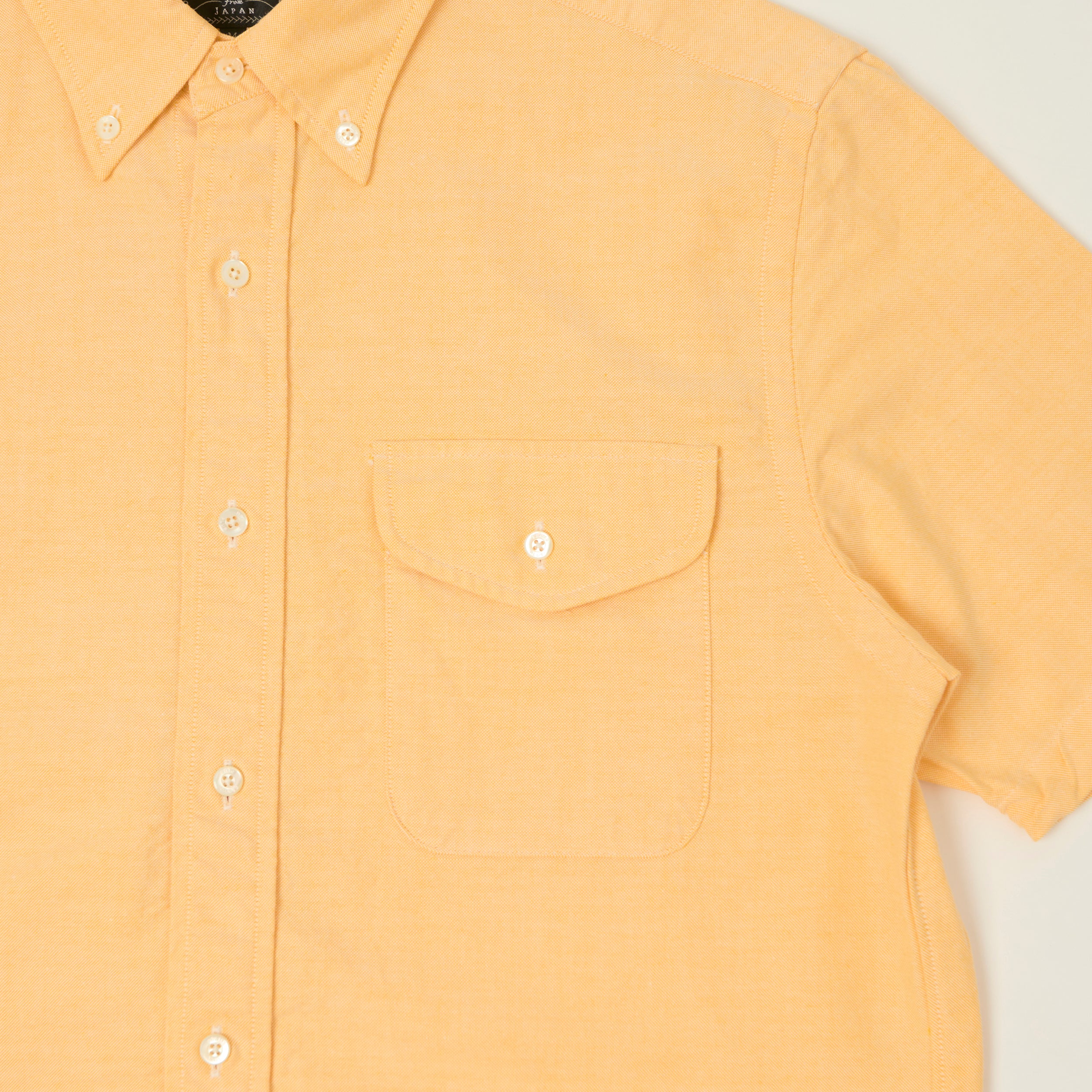Beams Plus Button Down Short Sleeve Oxford Shirt - Yellow