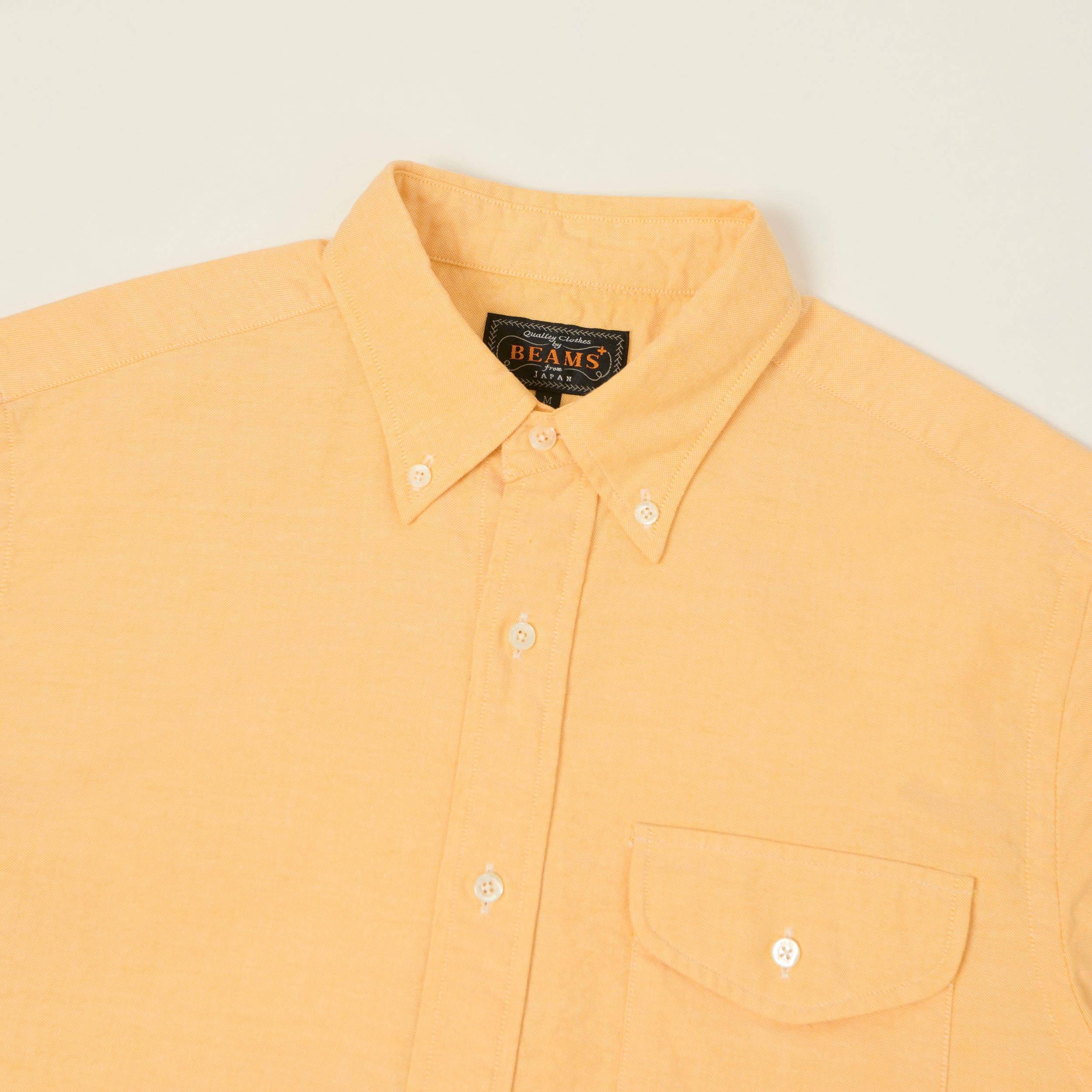 Beams Plus Button Down Short Sleeve Oxford Shirt - Yellow