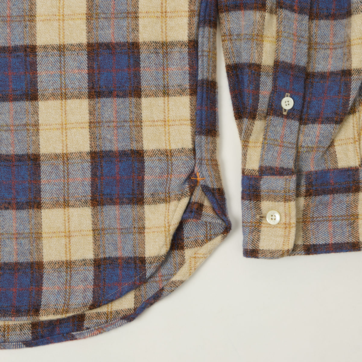 Beams Plus Button Down Herringbone Check Shirt - White/Blue