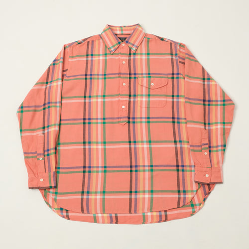 Beams Plus Indian Nel Plaid Button Down Pullover Shirt - Pink
