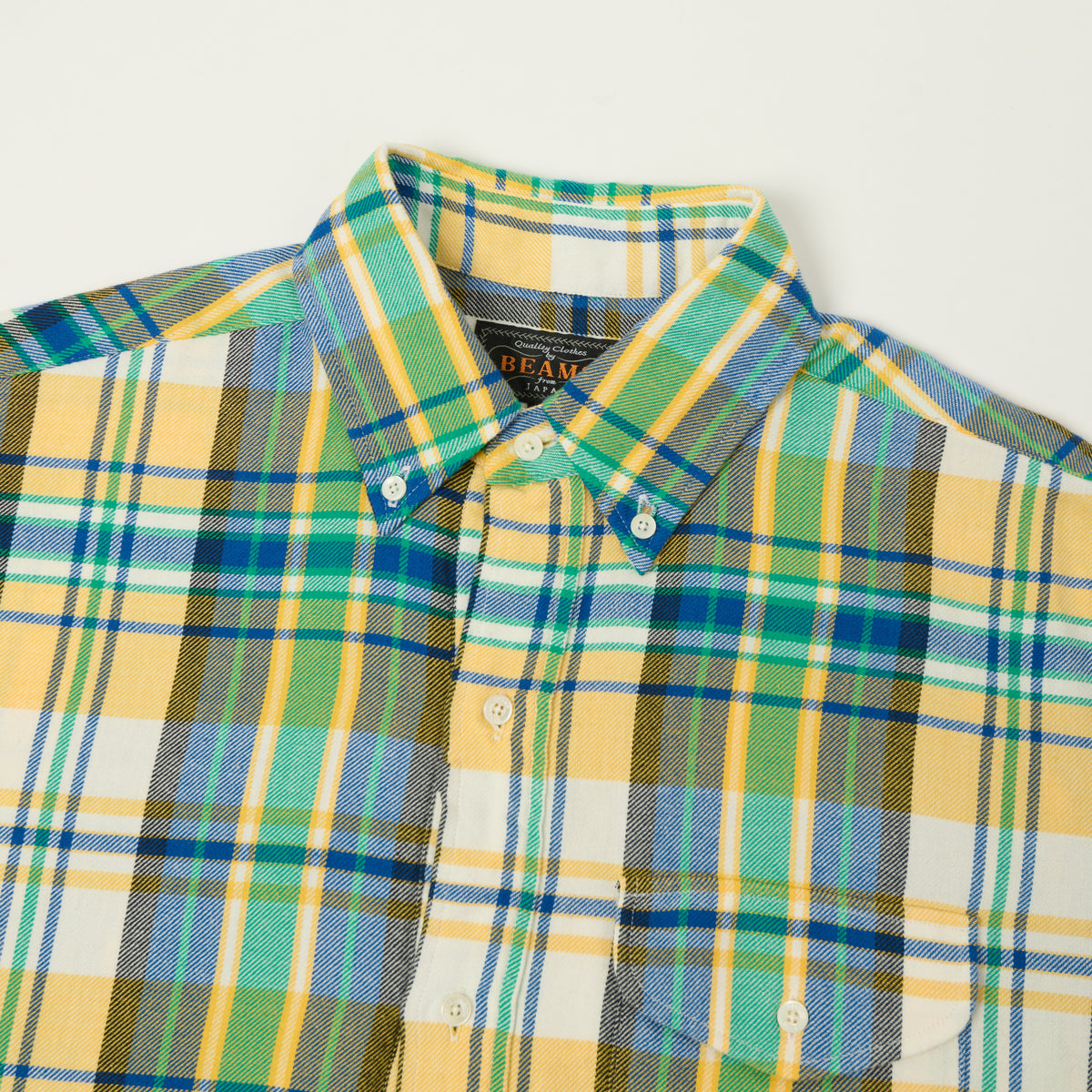 Beams Plus Indian Nel Plaid Button Down Pullover Shirt - Yellow