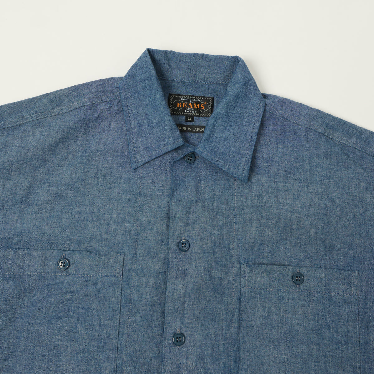 Beams Plus Open Collar Chambray Shirt - Indigo