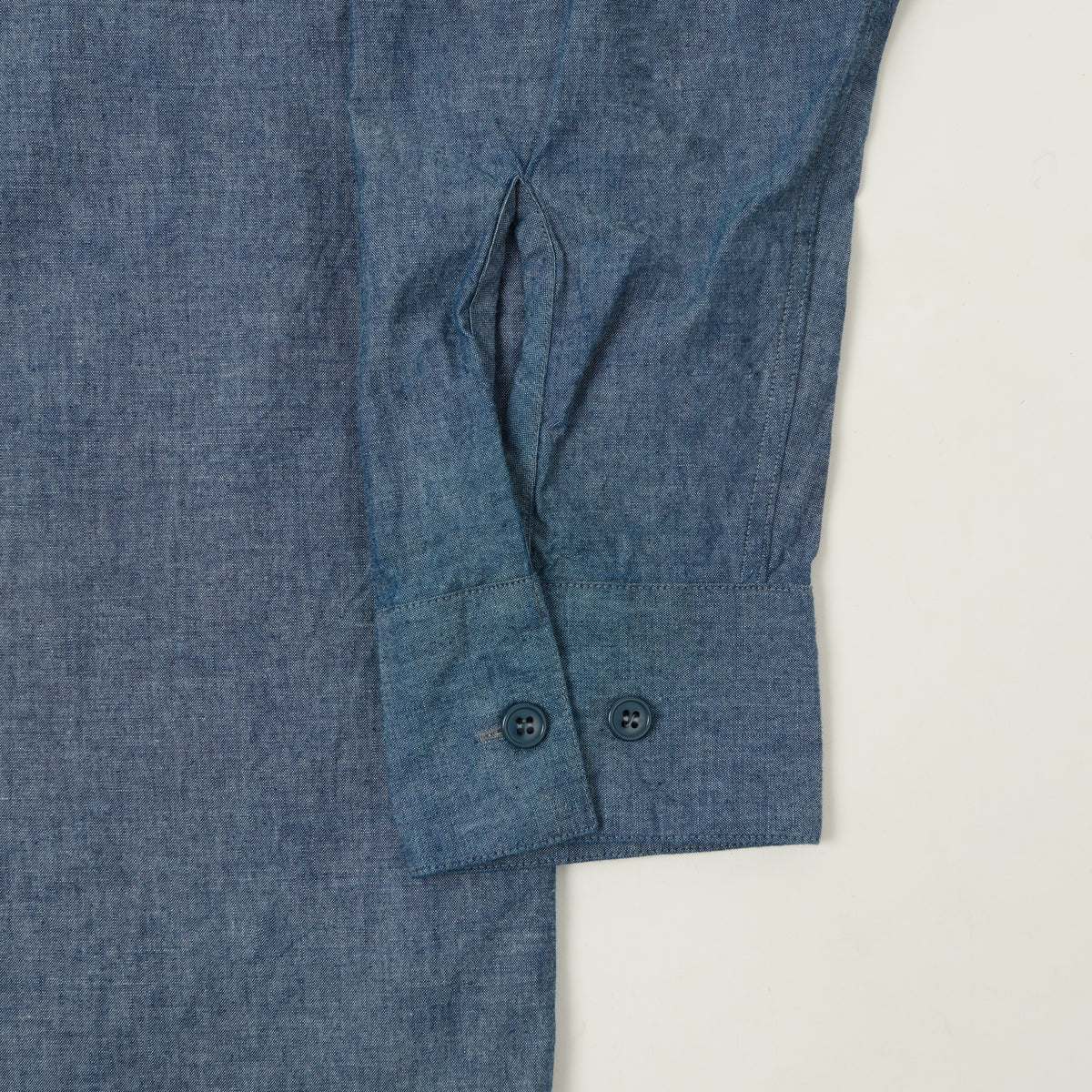 Beams Plus Open Collar Chambray Shirt - Indigo