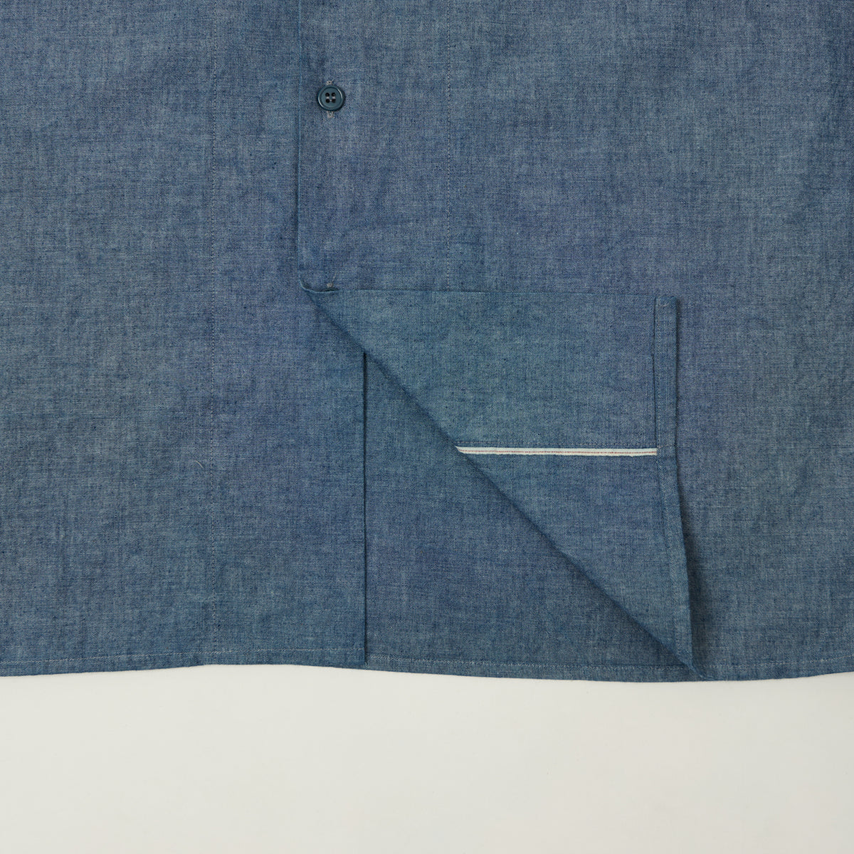 Beams Plus Open Collar Chambray Shirt - Indigo