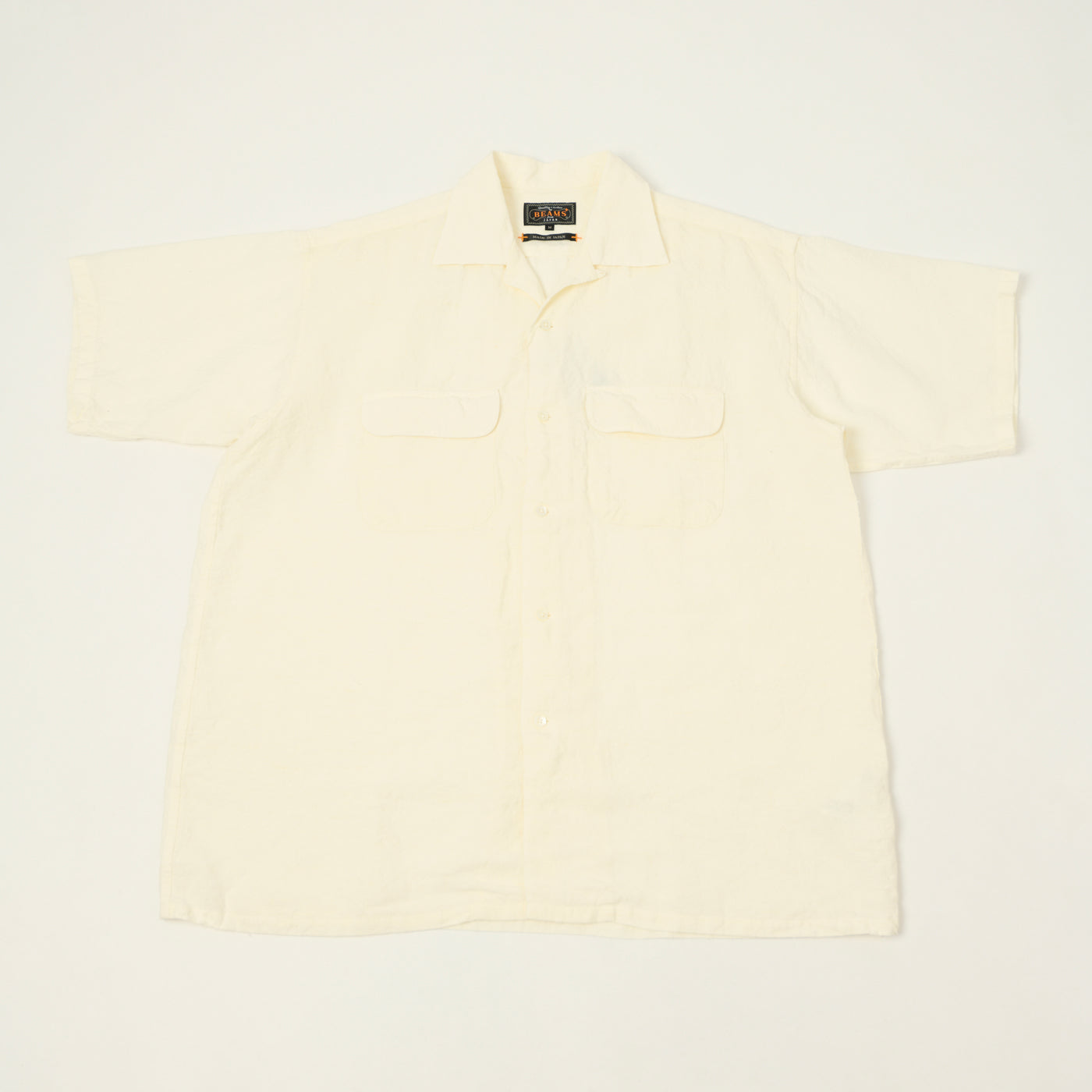 Beams Plus Open Collar Short Sleeve Linen Shirt - White