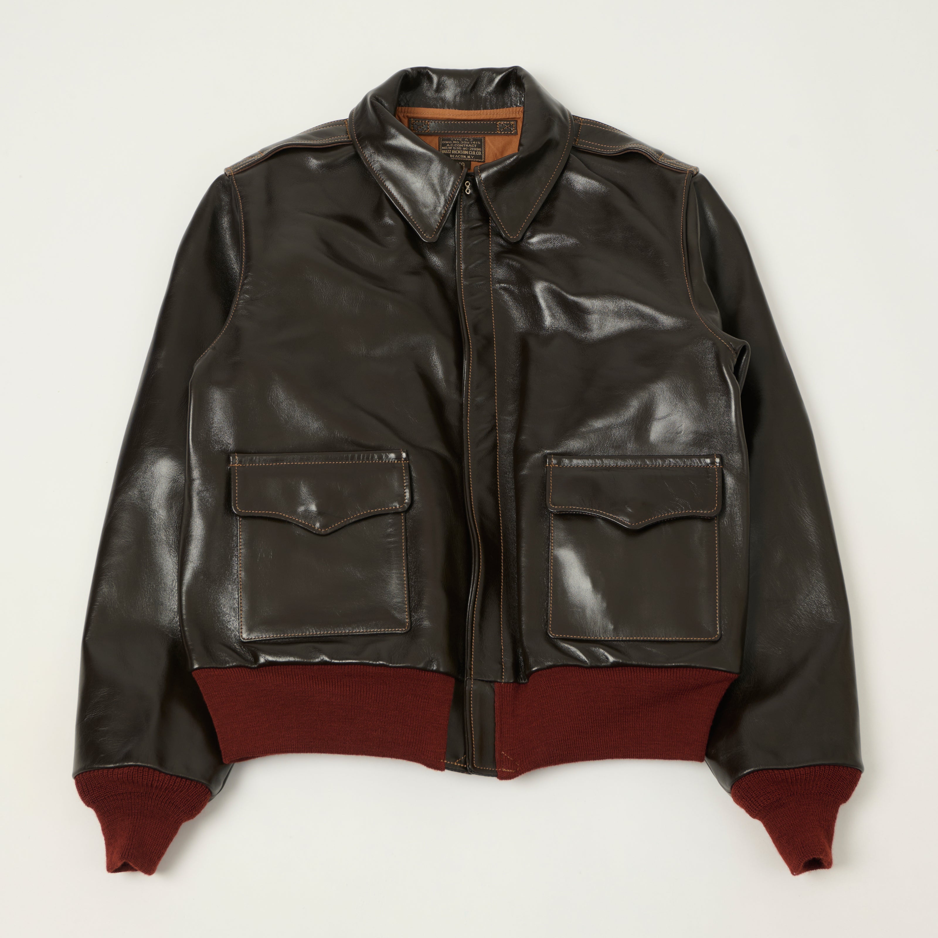 Buzz Rickson's A-2 'A.C.Contract' Leather Flight Jacket - Dark Brown