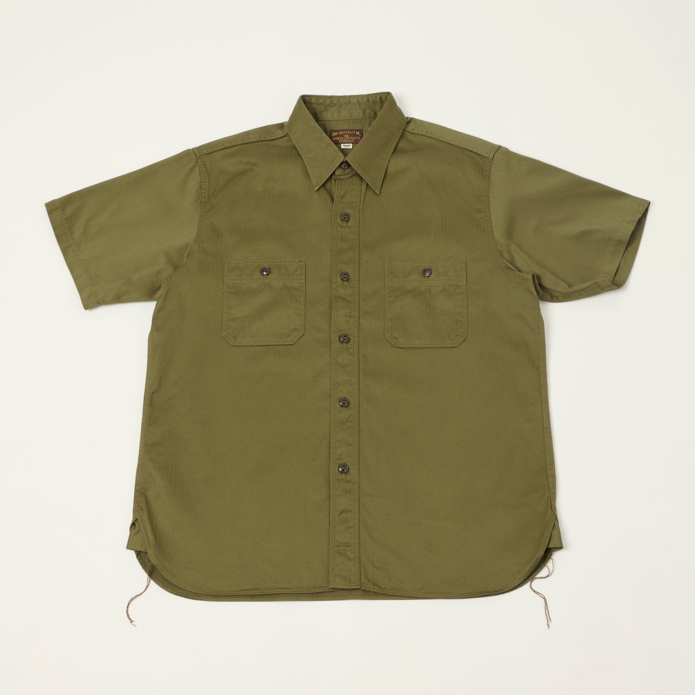Buzz Rickson's Open Pocket Short Sleeve Herringbone Work Shirt - Olive
