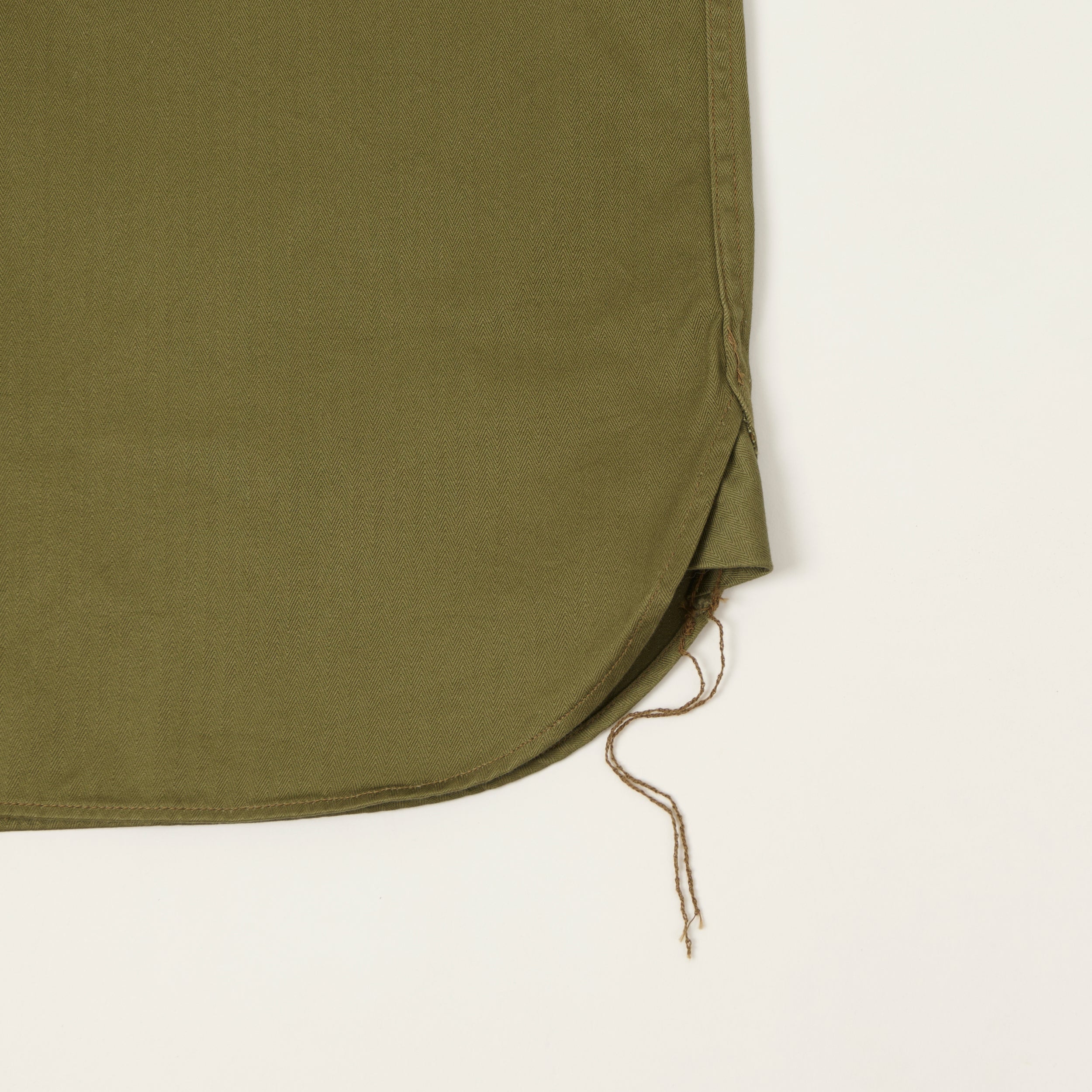 Buzz Rickson's Open Pocket Short Sleeve Herringbone Work Shirt - Olive