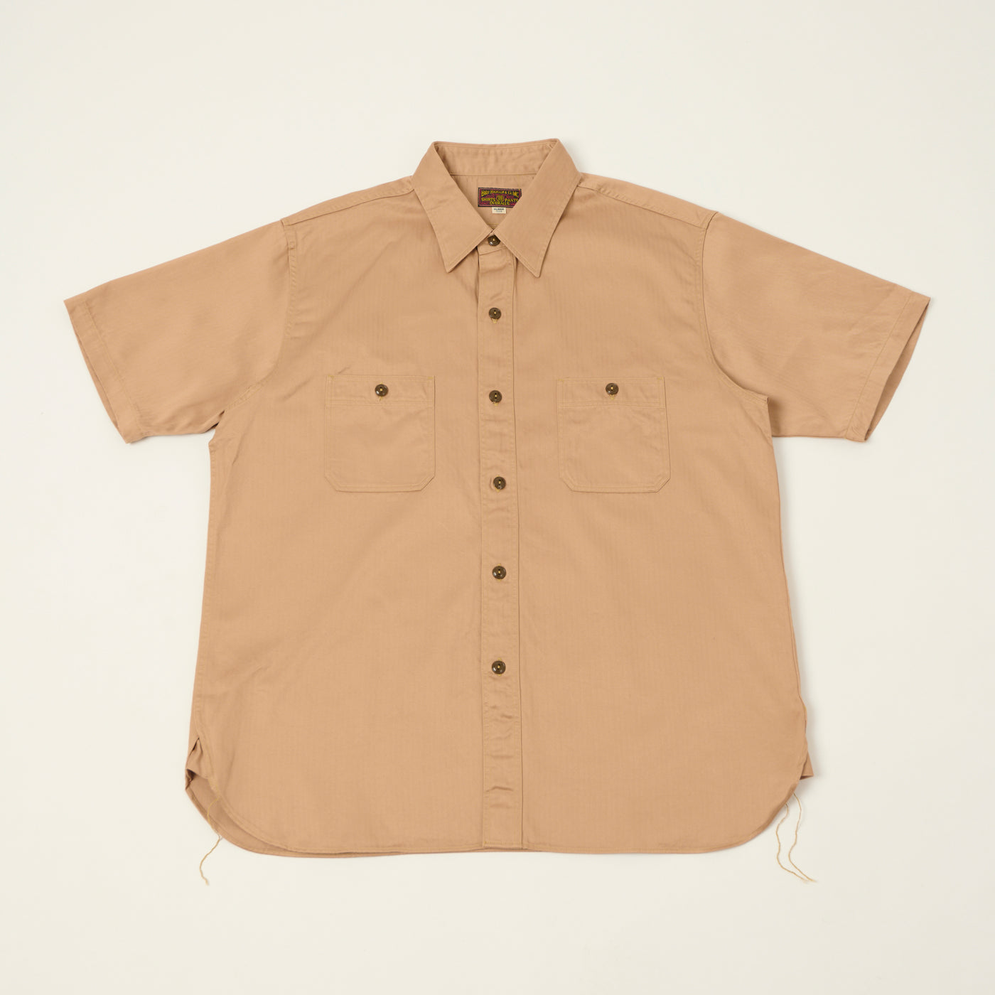 Buzz Rickson's Open Pocket Short Sleeve Herringbone Work Shirt - Beige