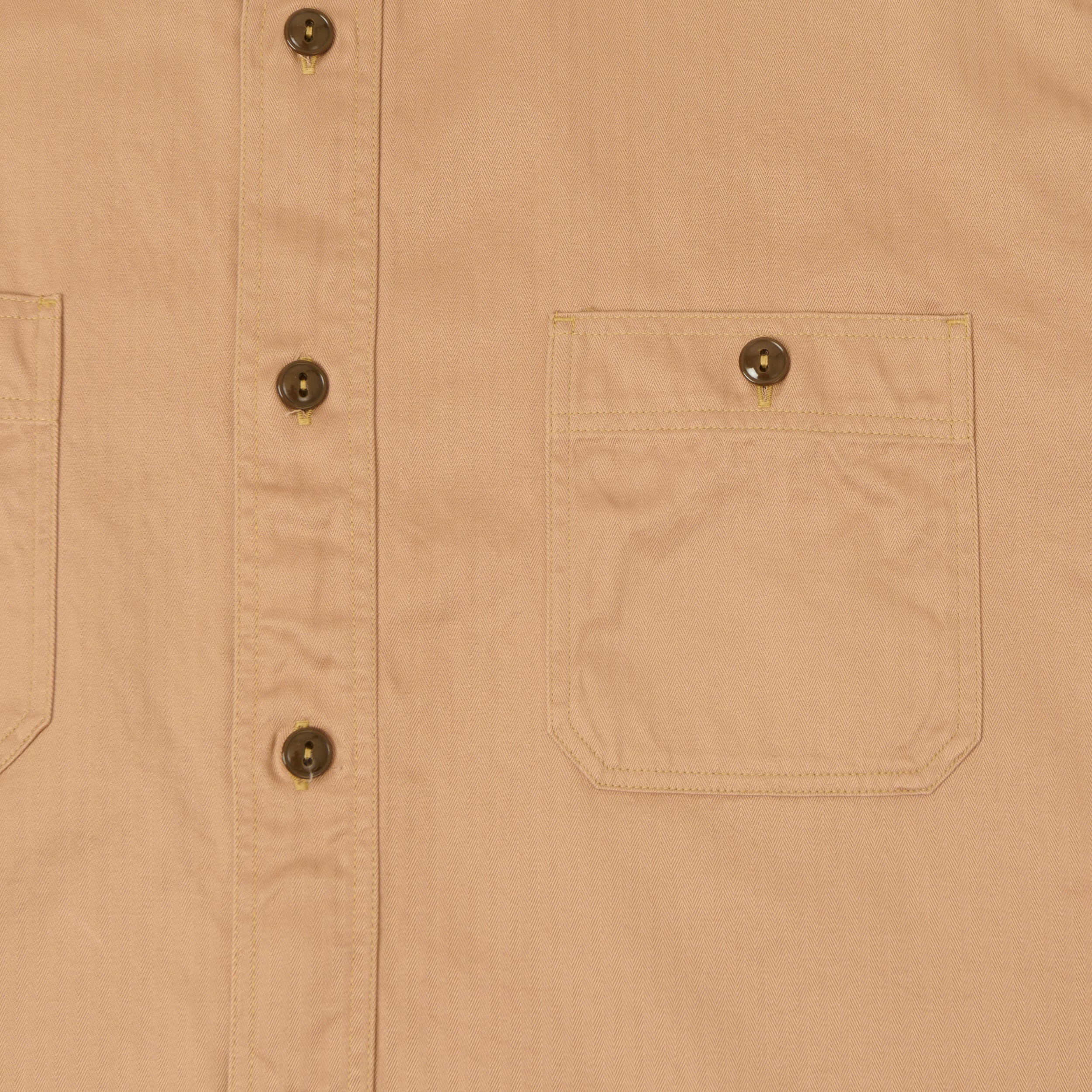 Buzz Rickson's Open Pocket Short Sleeve Herringbone Work Shirt - Beige
