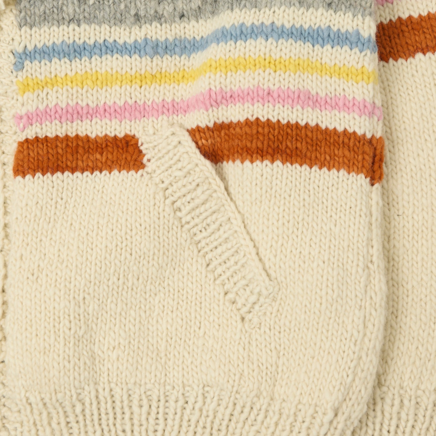 Chamula Merino Wool Multi Stripe Zip Through Cardigan - Ivory/Multi