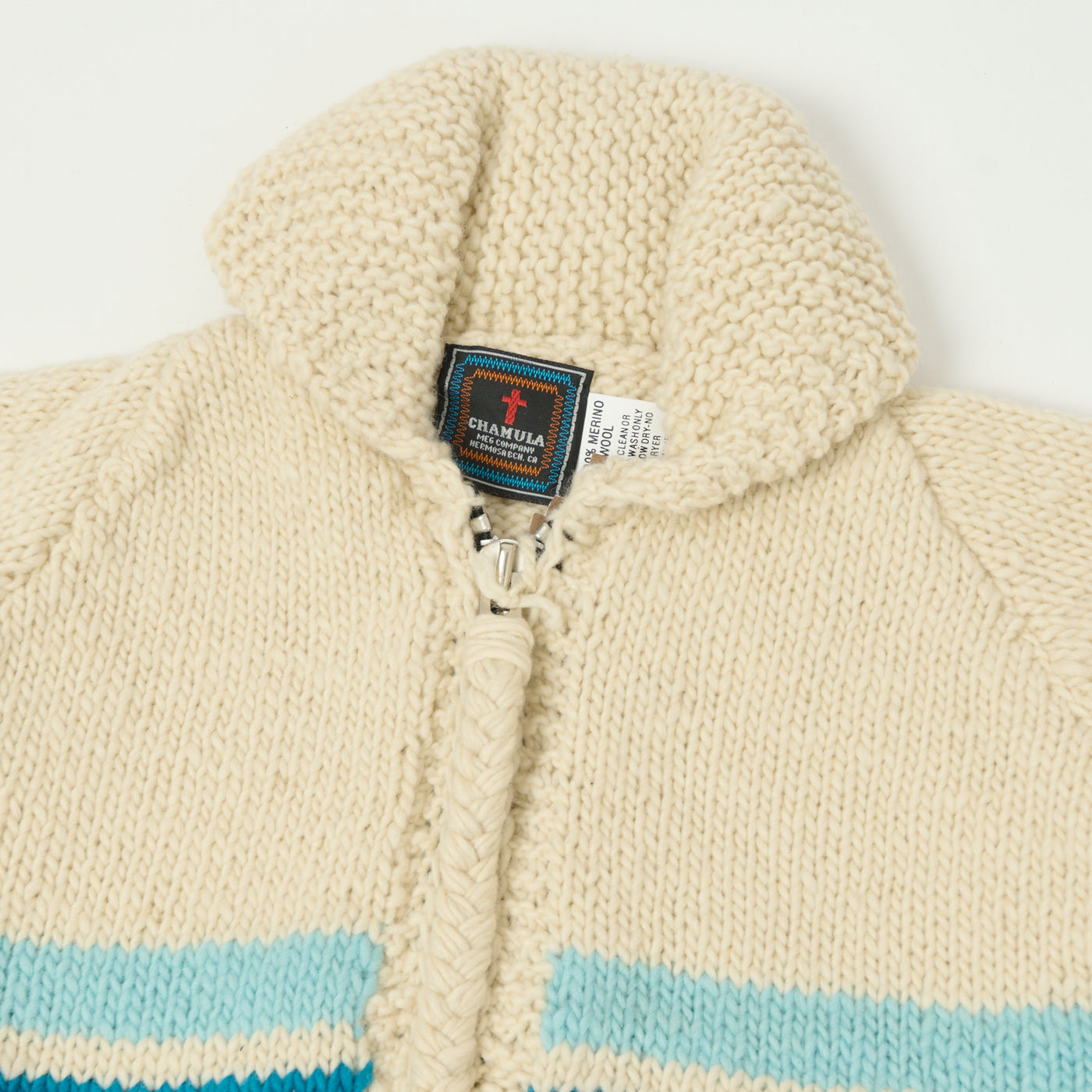 Chamula Merino Wool Multi Stripe Zip Through Cardigan - Ivory/Multi