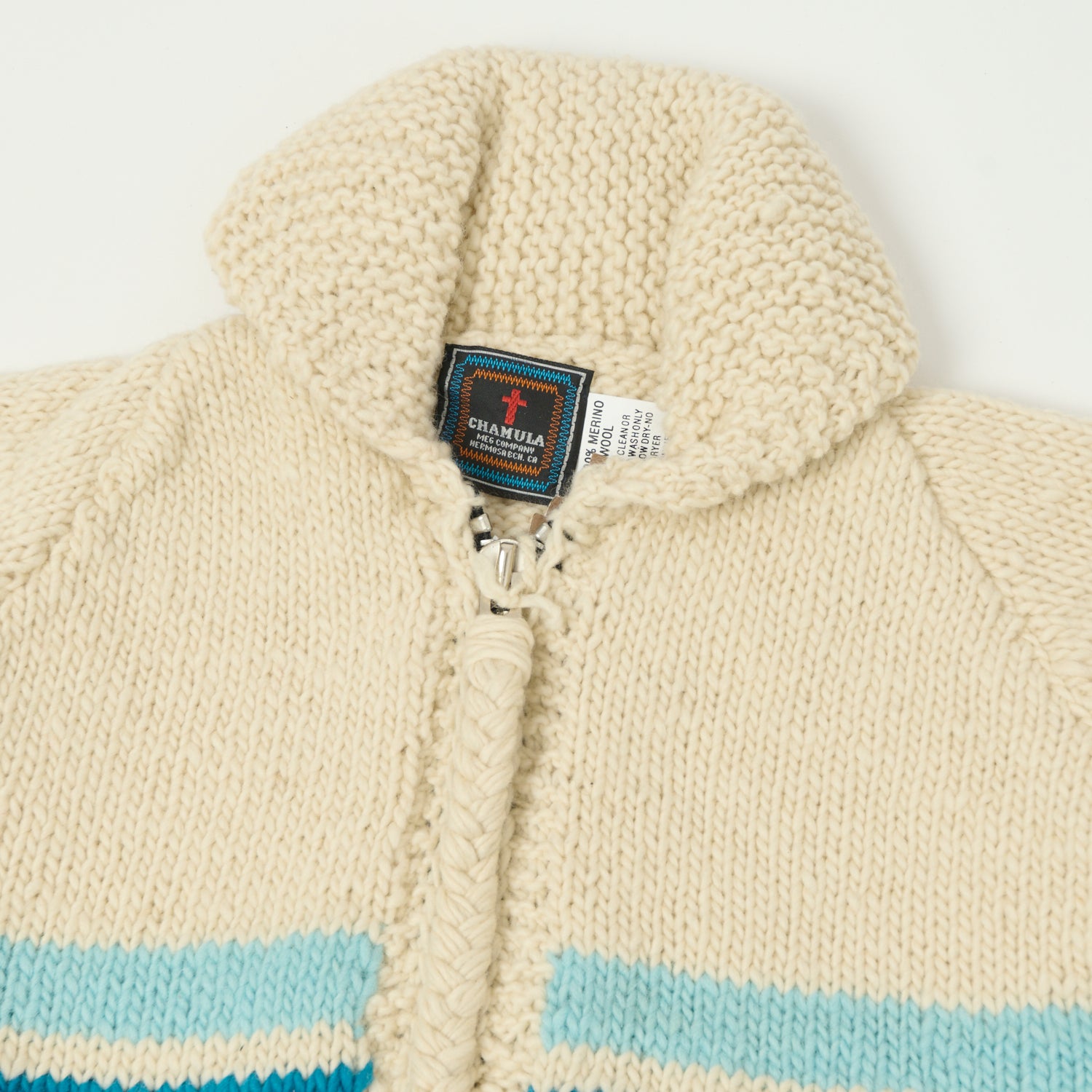 Chamula Merino Wool Multi Stripe Zip Through Cardigan - Ivory/Multi