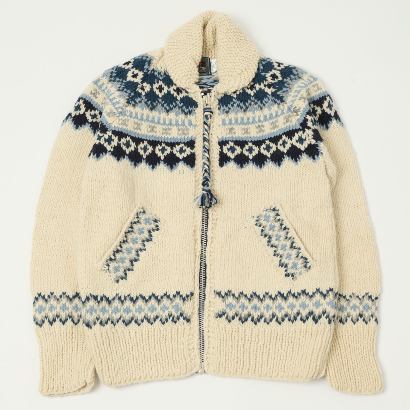 Chamula Merino Wool 'Fair Isle #3' Zip Through Cardigan - Ivory