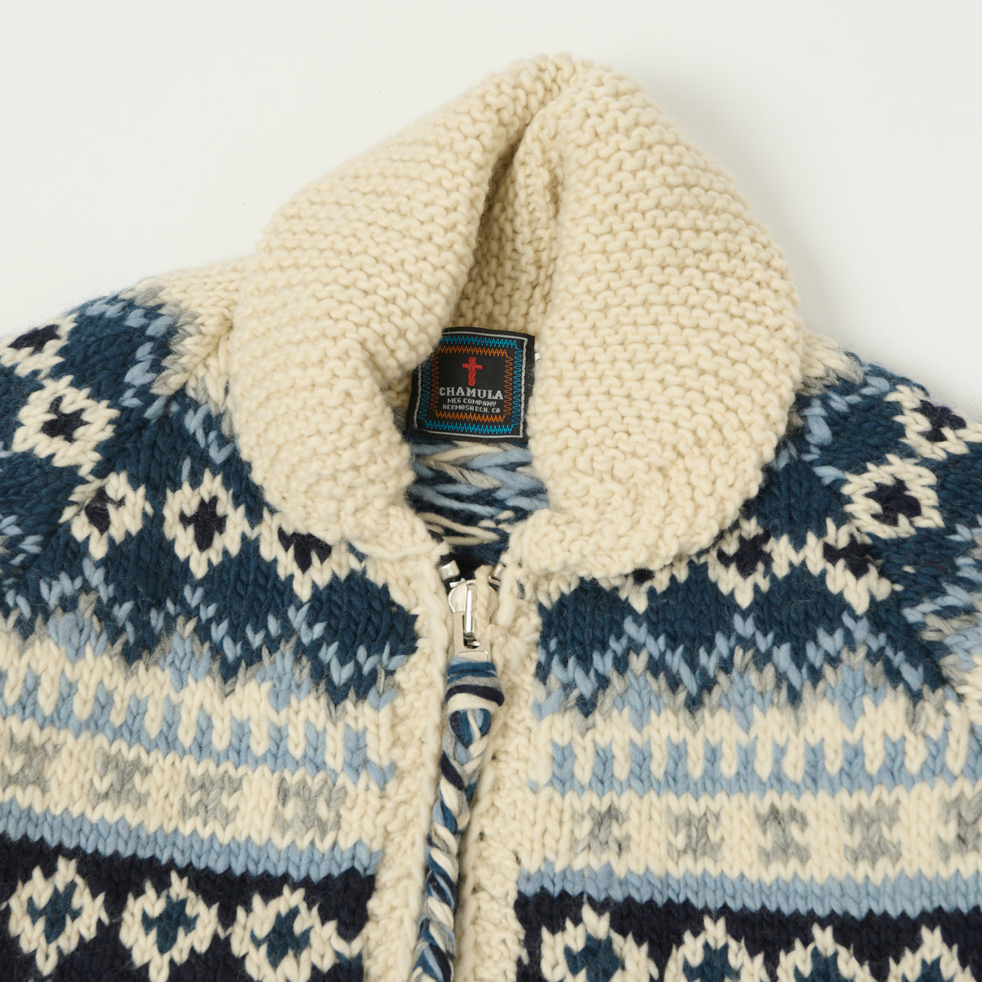 Chamula Merino Wool 'Fair Isle #3' Zip Through Cardigan - Ivory