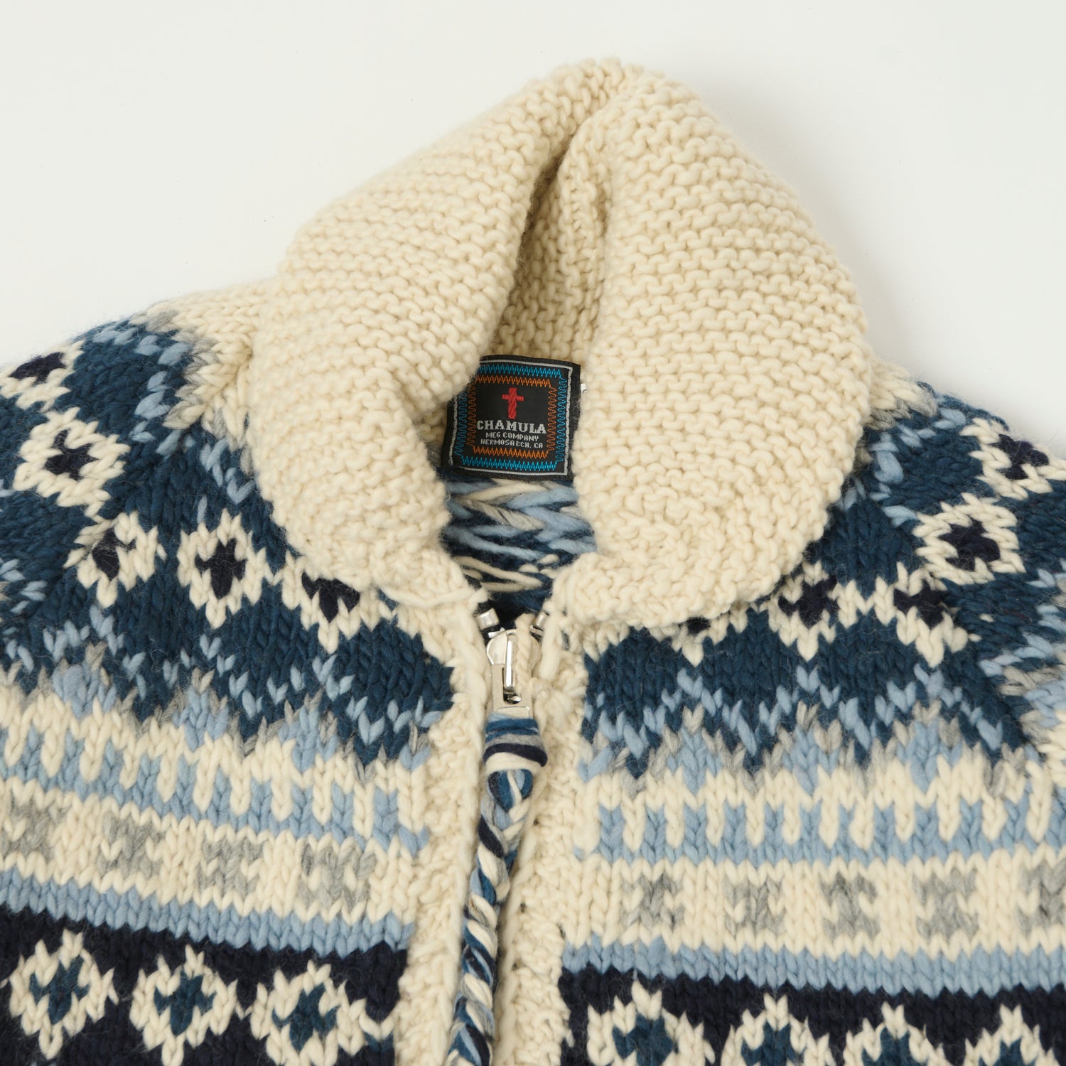 Chamula Merino Wool 'Fair Isle #3' Zip Through Cardigan - Ivory