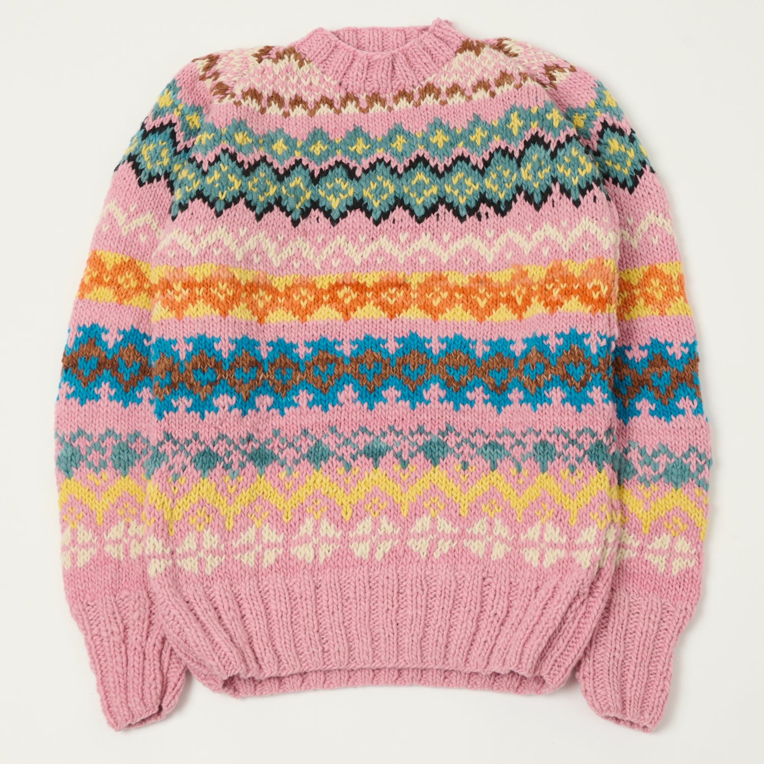 Chamula Merino Wool 'Fair Isle #8' Jumper- Light Pink