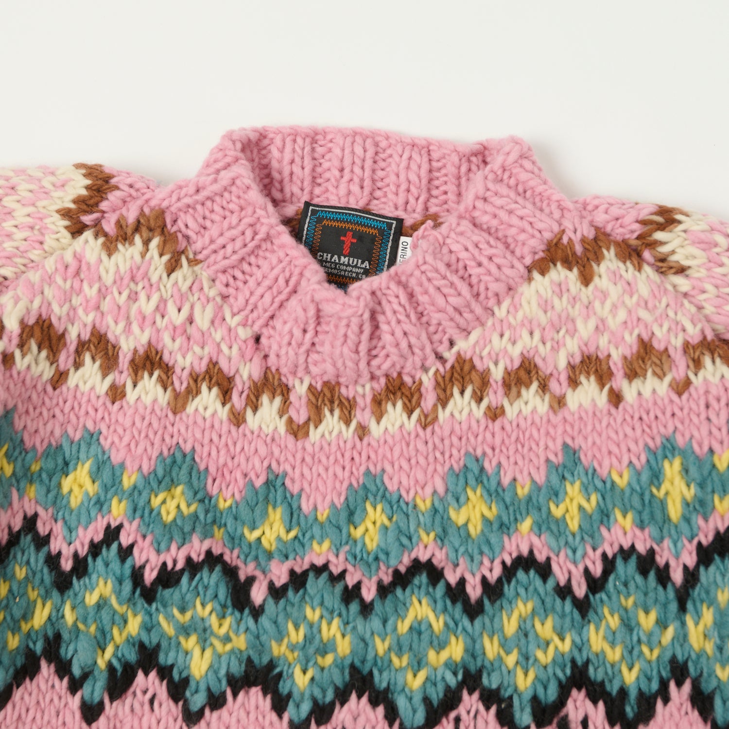Chamula Merino Wool 'Fair Isle #8' Jumper- Light Pink