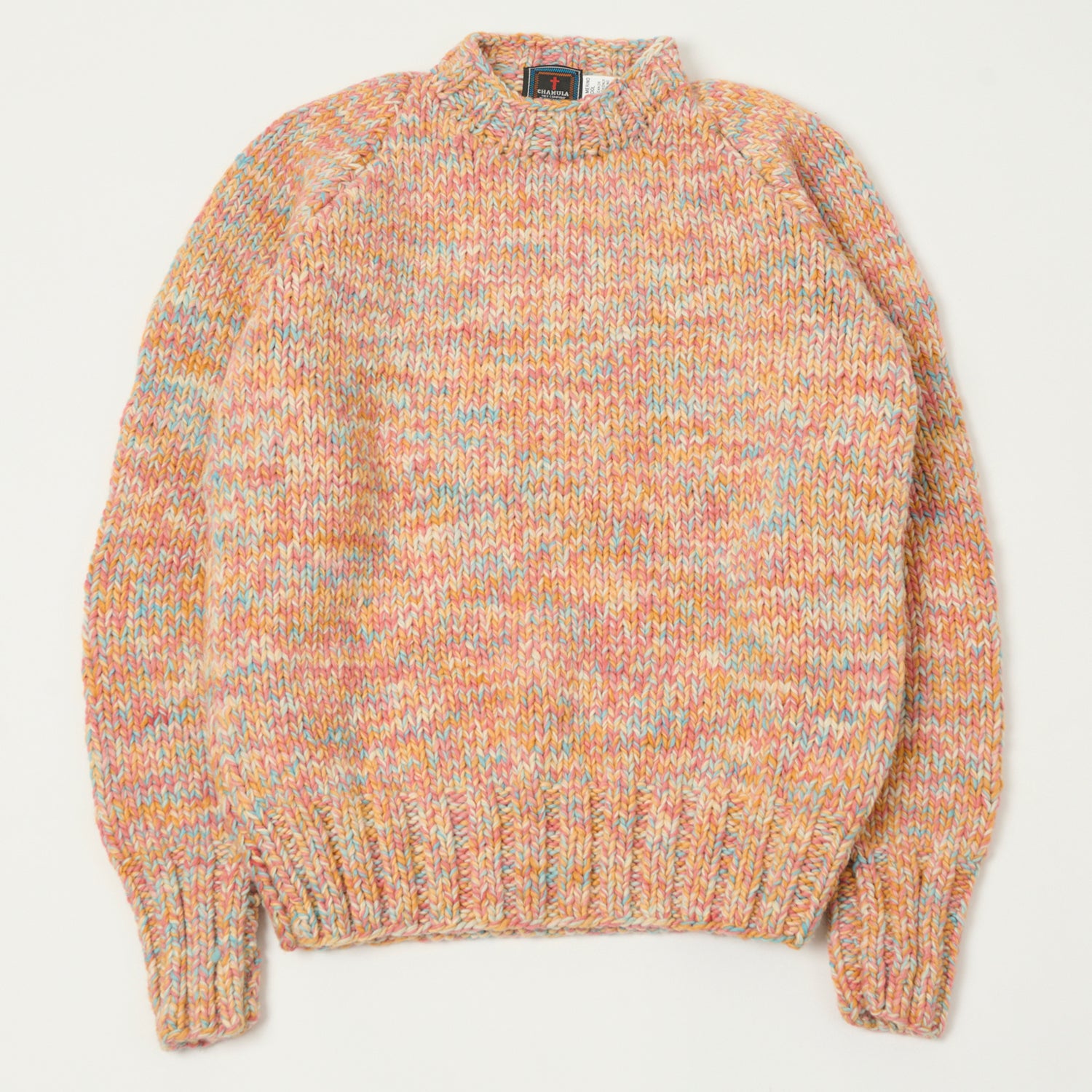 Chamula Merino Wool Heather Knit Jumper - Peach/Turquoise