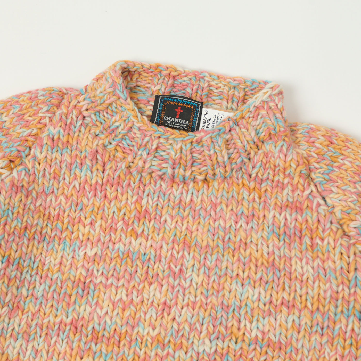 Chamula Merino Wool Heather Knit Jumper - Peach/Turquoise