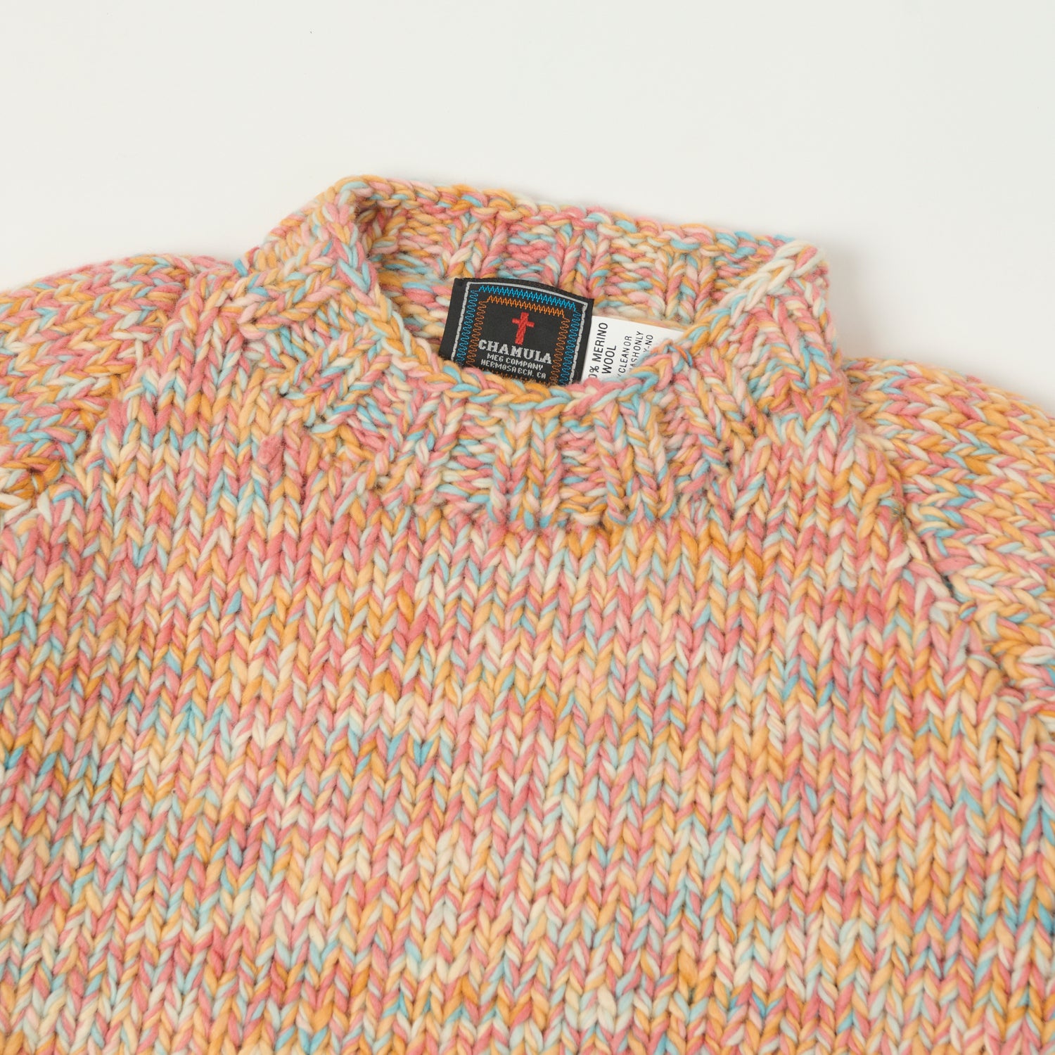 Chamula Merino Wool Heather Knit Jumper - Peach/Turquoise