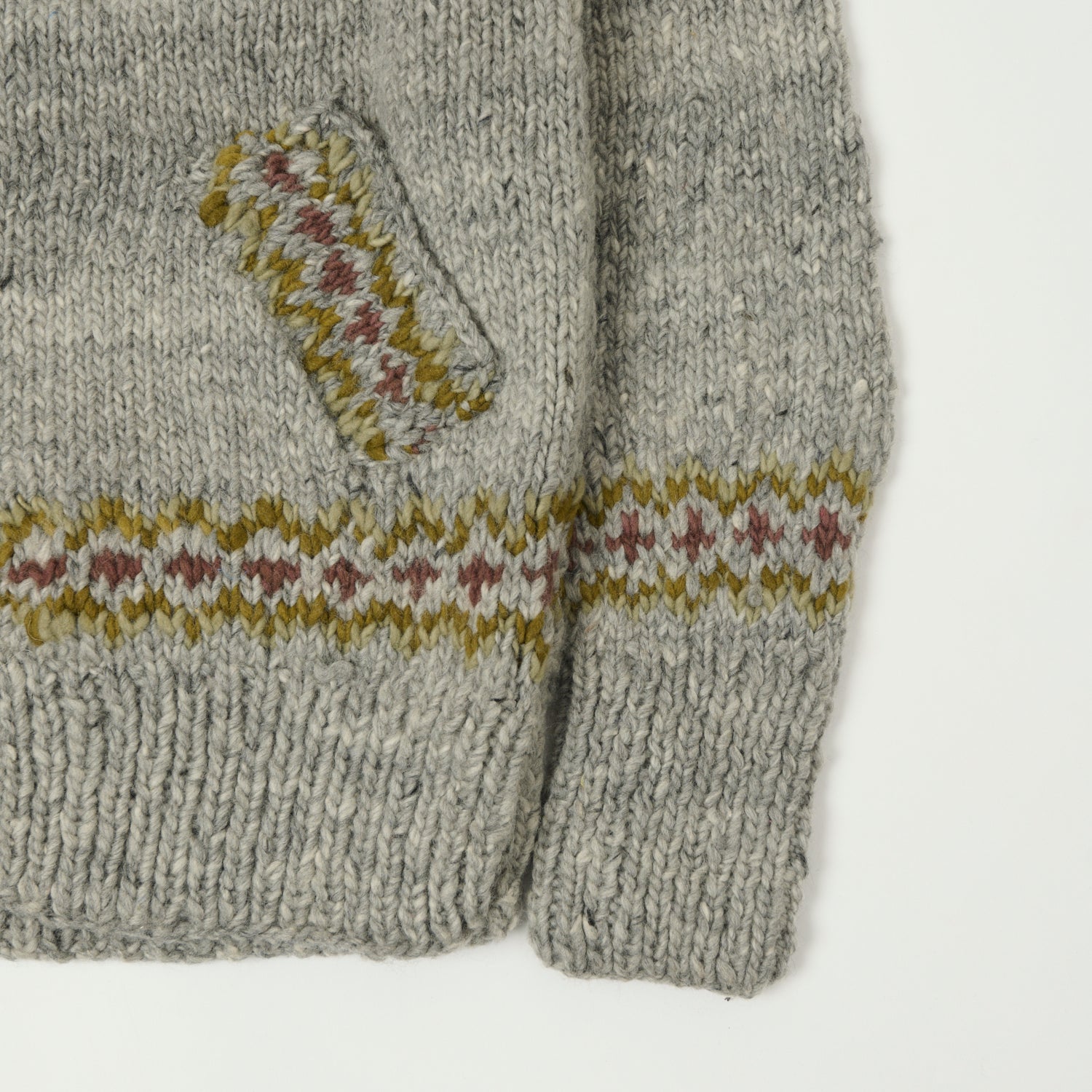 Chamula Merino Wool 'Fair Isle #3' Zip Through Cardigan - Pearl Grey
