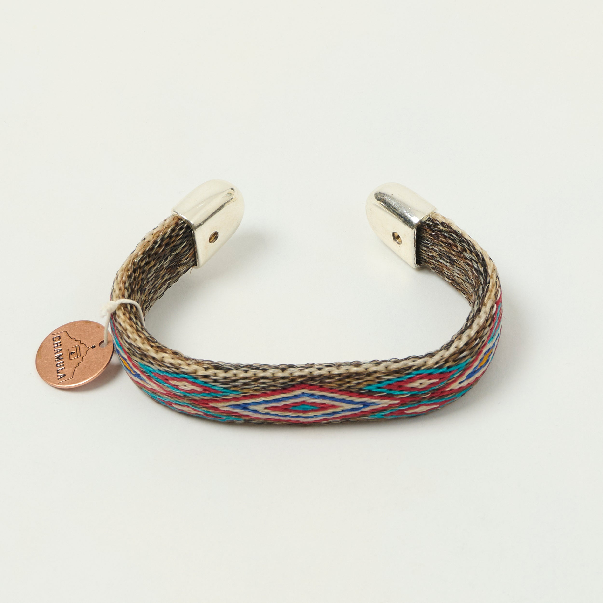 Chamula Bendable Horsehair Bracelet - White/Turquoise/Red