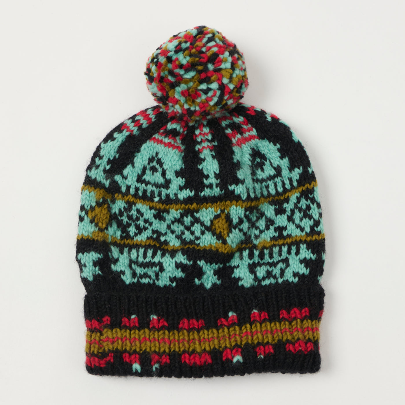 Chamula Double Cuff Beanie 'Navajo #2' - Black/Multi