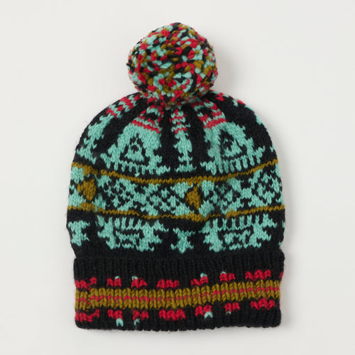Chamula Double Cuff Beanie 'Navajo #2' - Black/Multi
