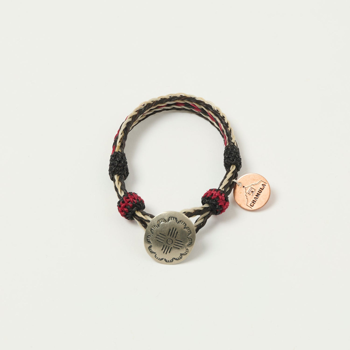 Chamula Horsehair Concho Bracelet - Black/White/Red