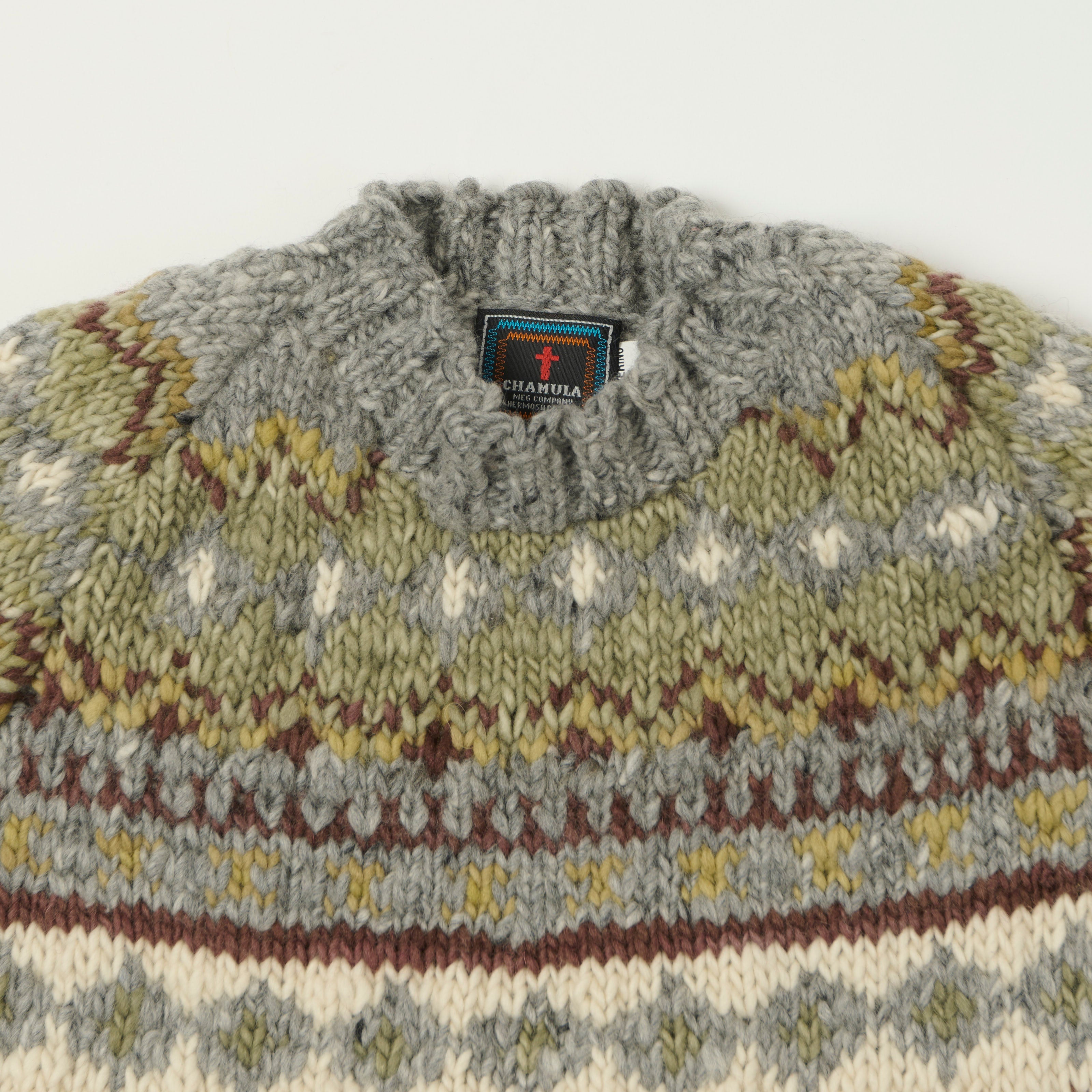 Chamula Merino Wool 'Fair Isle #3' Jumper - Pearl Grey