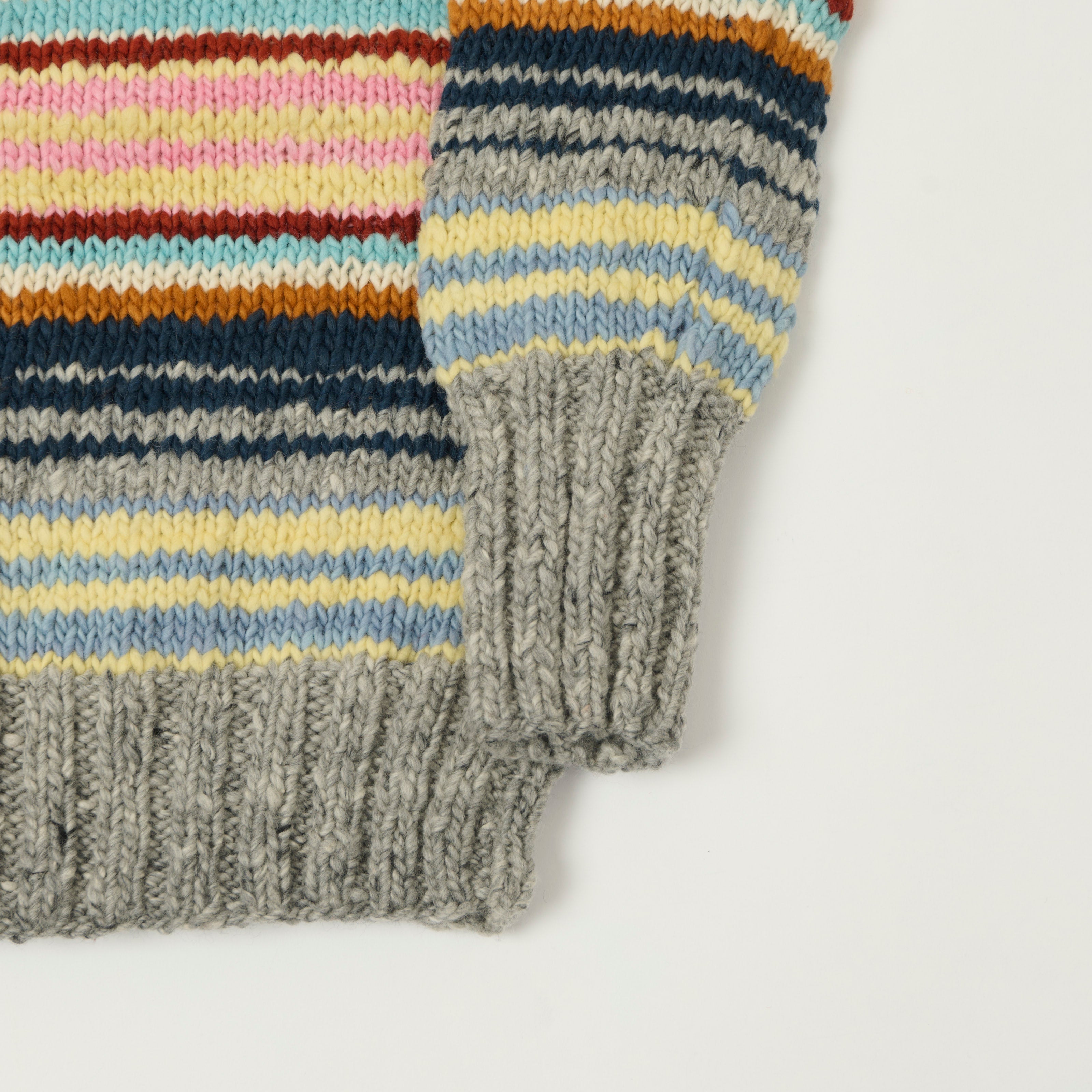 Chamula Merino Wool Multi Stripe Jumper - Pearl Grey