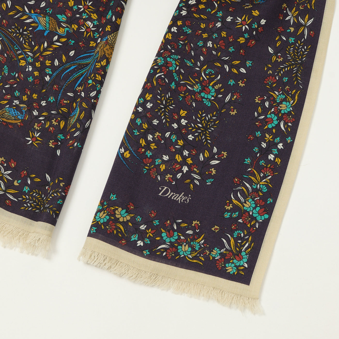 Drake's 'Bird of Paradise' Wool/Silk Tubular Scarf - Navy